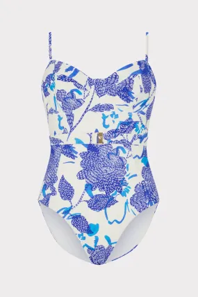 Sunny Vacation Brushwork Floral Belted One Piece