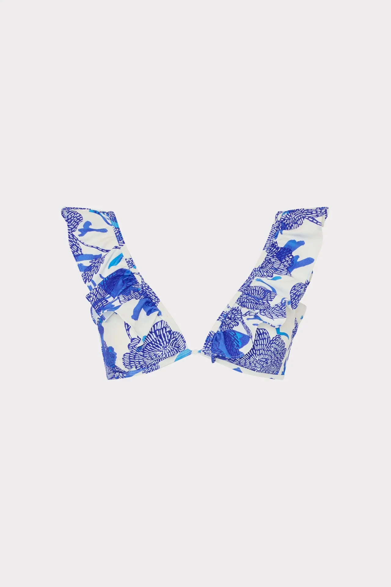 Aerodynamic Contour Panels Brushwork Floral Ruffle Bikini Top