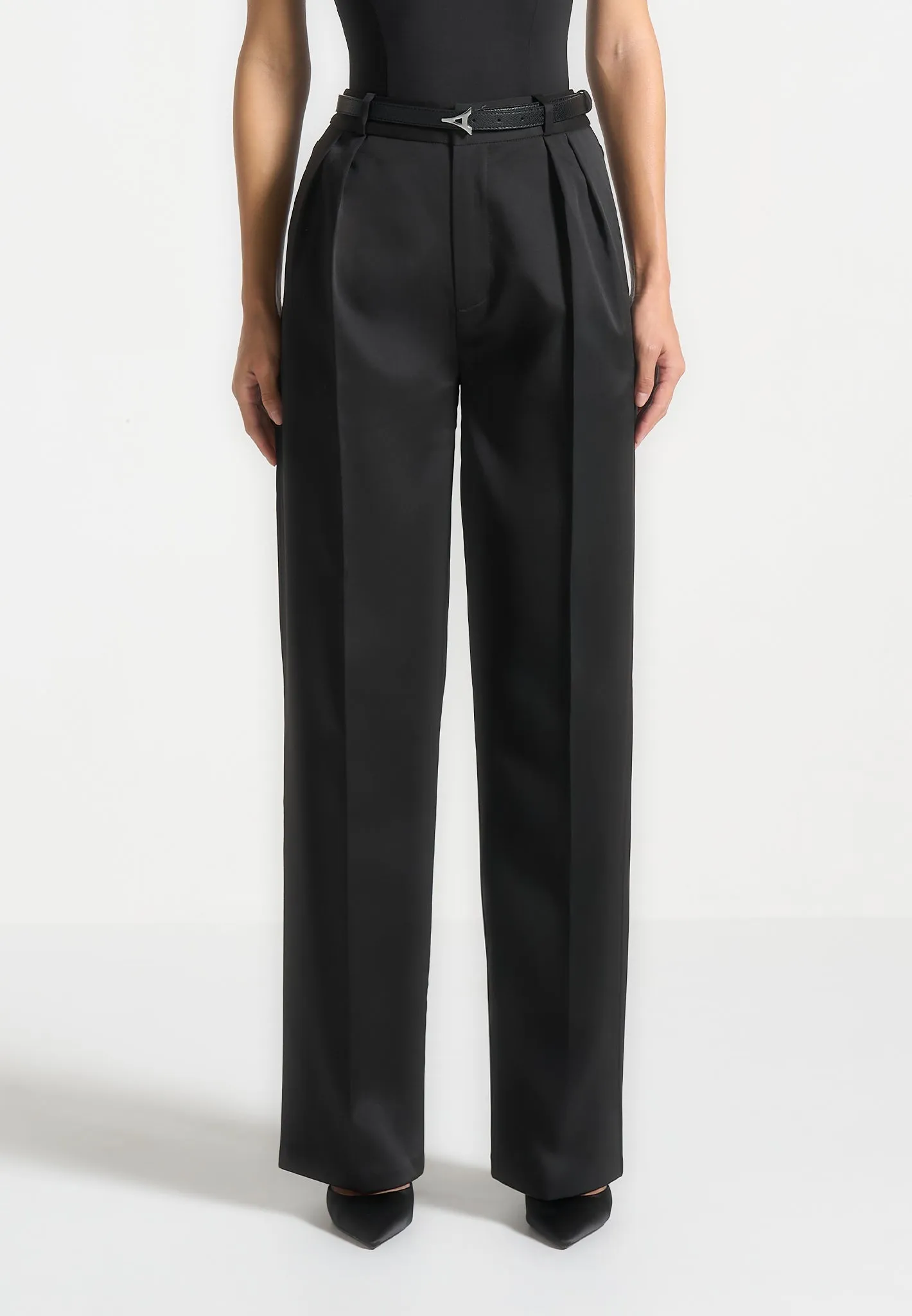 Sleek Silhouette Julie - Sateen Tailored Twin Pleat Trousers - Black