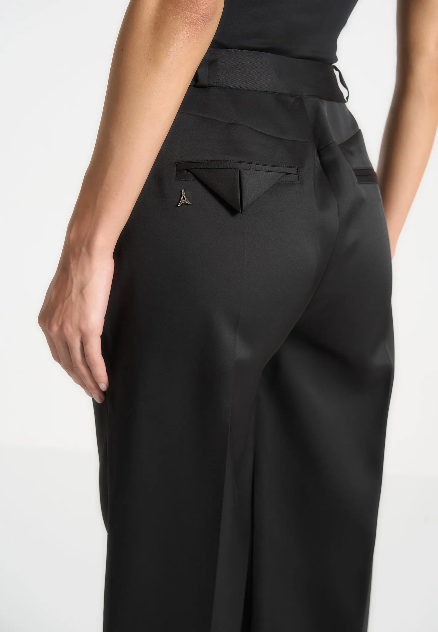 Julie - Sateen Tailored Twin Pleat Trousers - Black Comfortable Business
