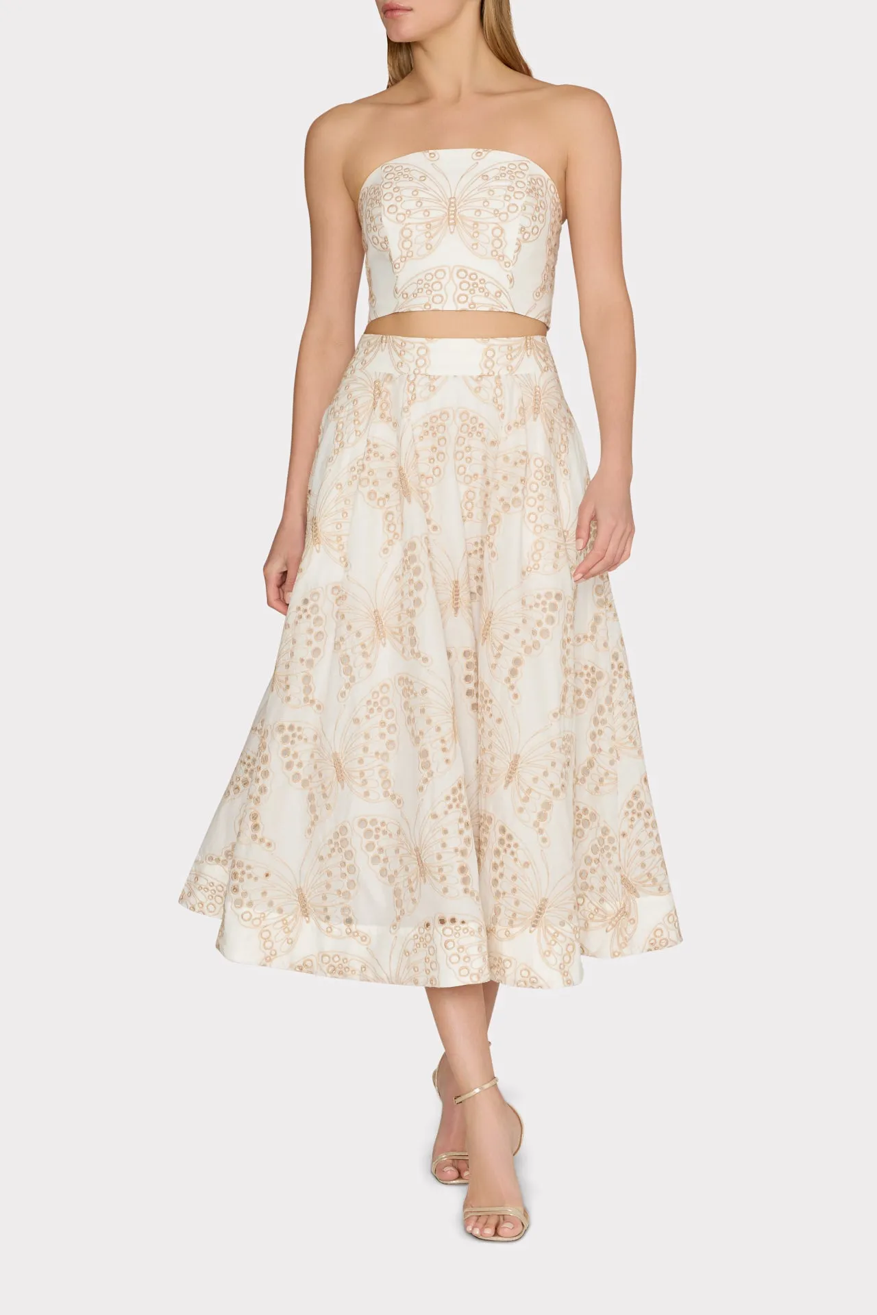 TonalStitching Butterfly Eyelet Strapless Crop Top