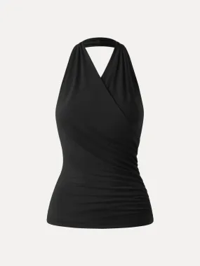Buttery Smooth Surplice Halter Neck Sculpt Tank Lightweight Jacket Soft Pullover