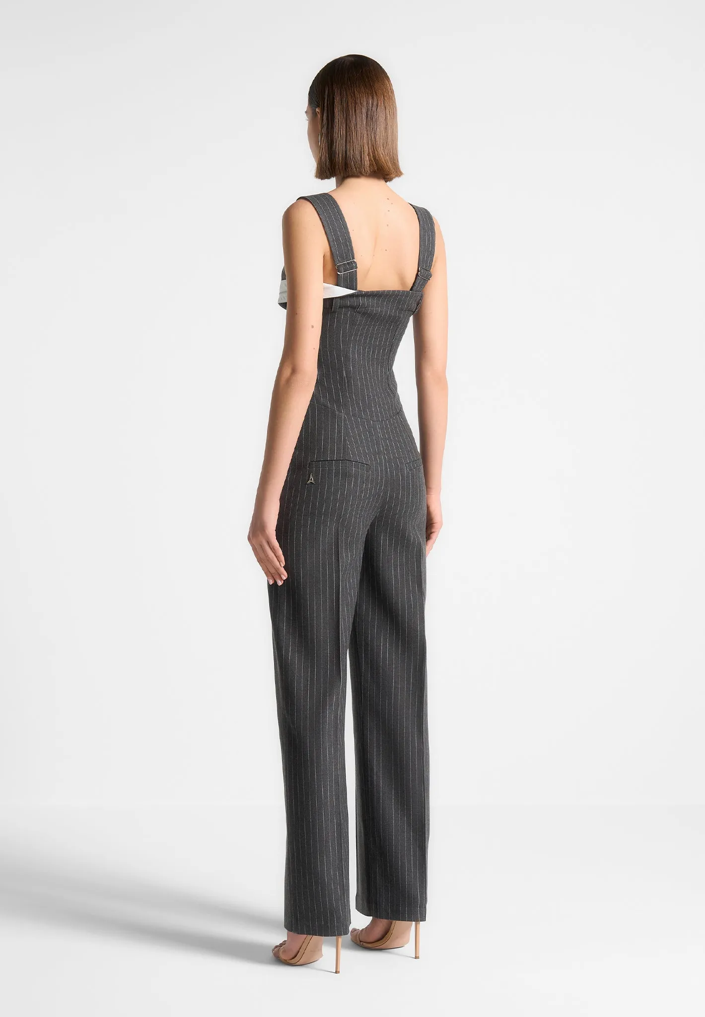 AntiPilling Ultraviolet Protection Finish Camille - Tailored Pinstripe Jumpsuit - Grey