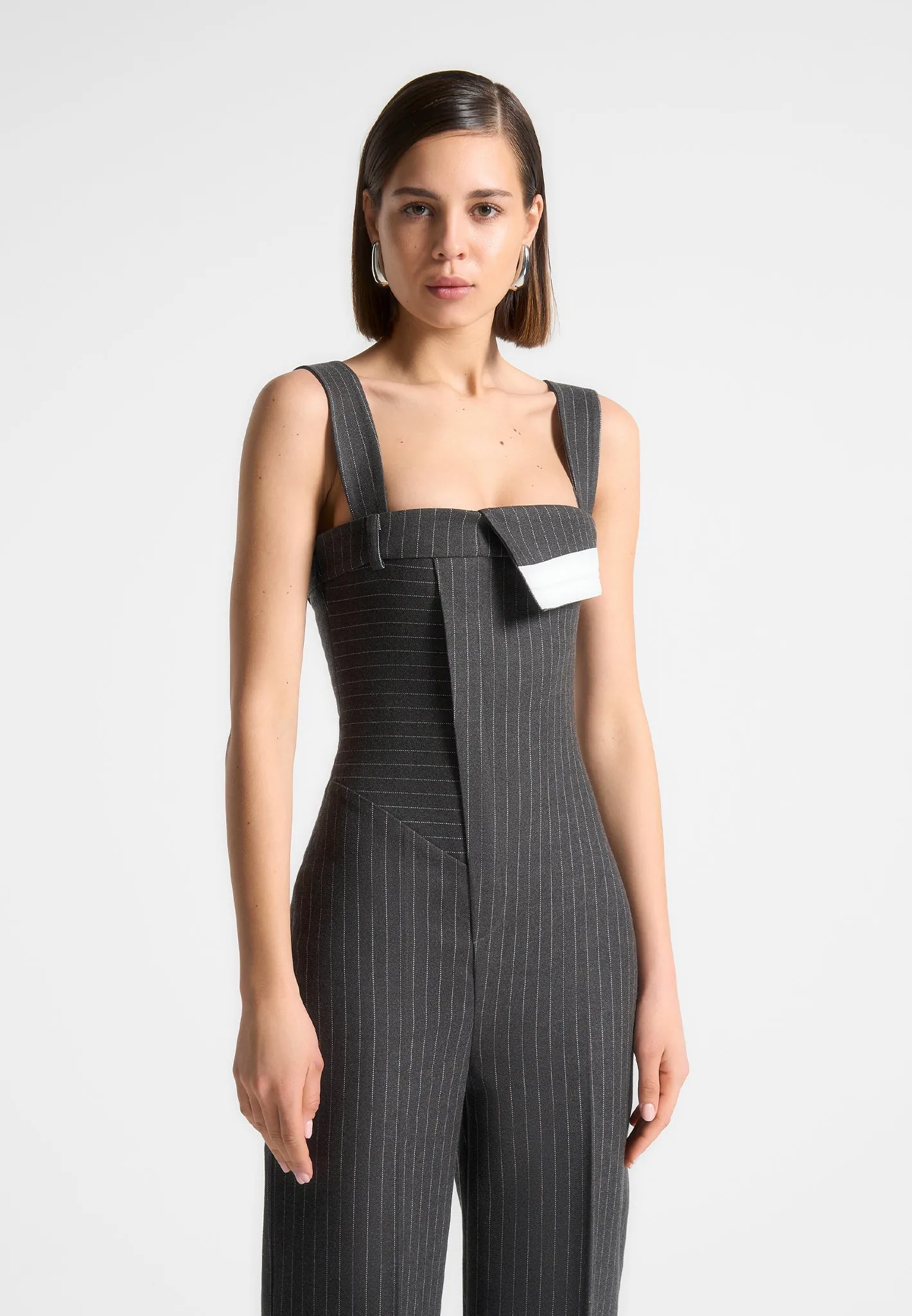 Camille - Tailored Pinstripe Jumpsuit - Grey PreShrunkFabric