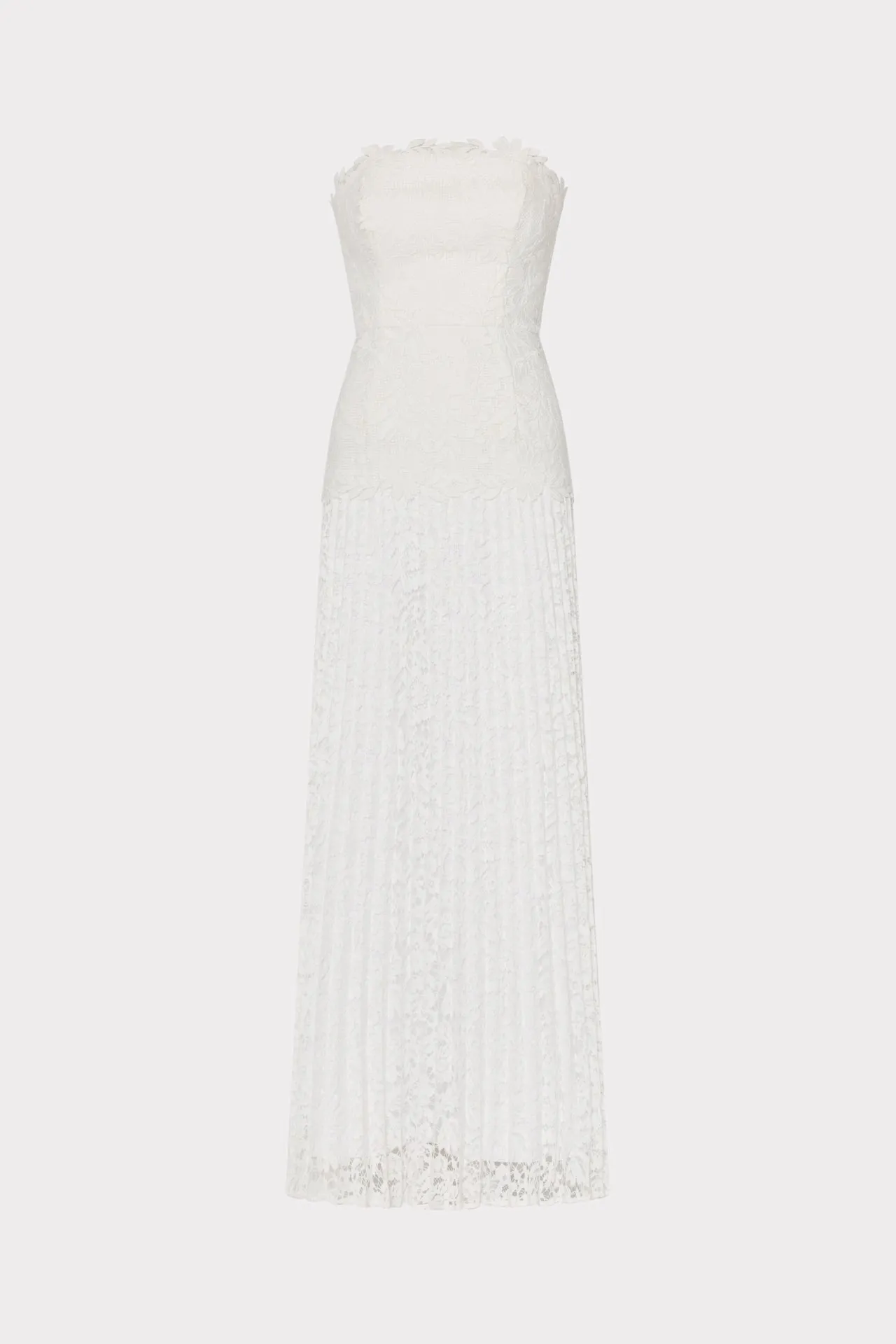 Light Fall Norelle Strapless Mixed Laces Pleated Maxi Dress