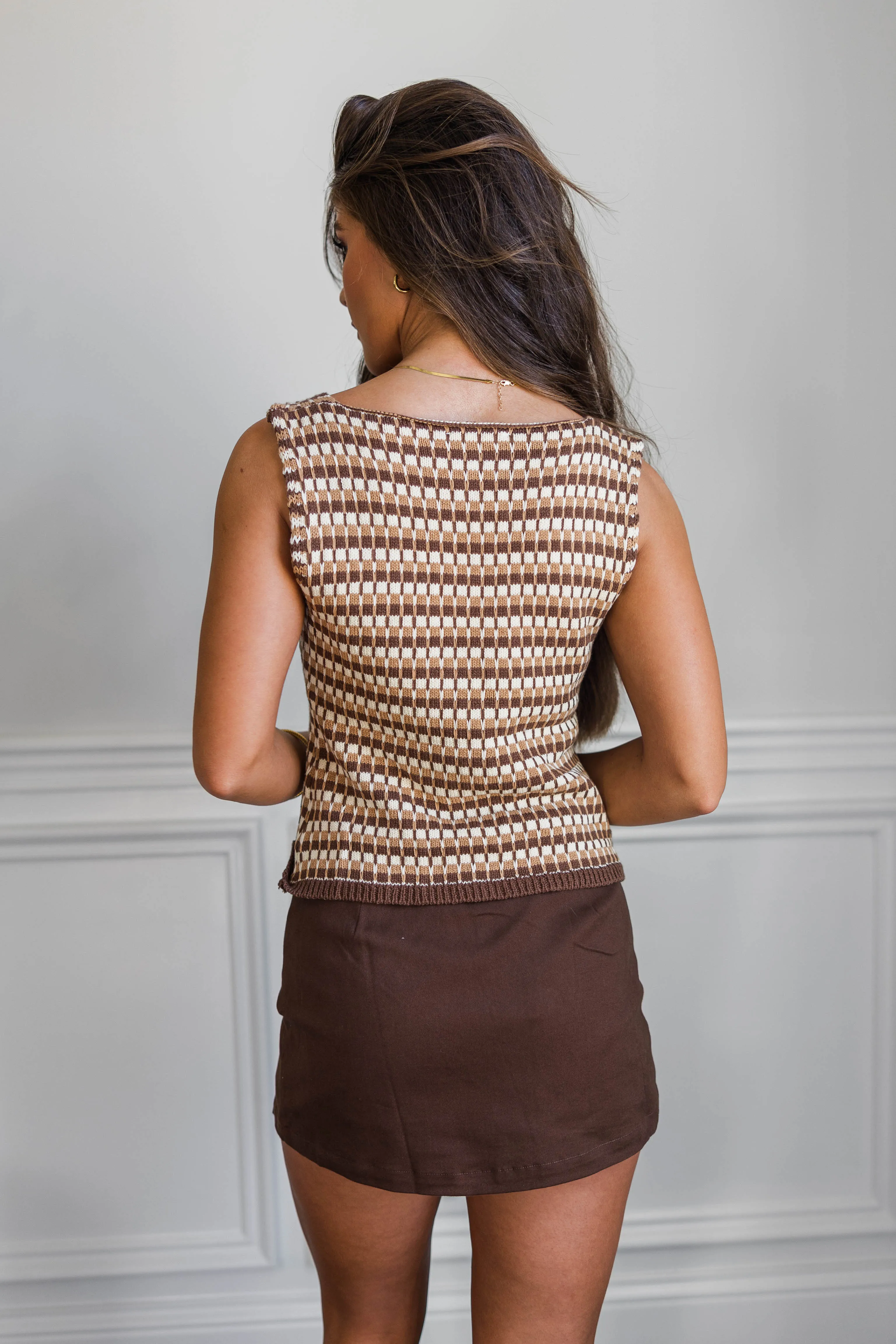 Capri Crochet Sweater Top Double Layered Hem HighNeckCut