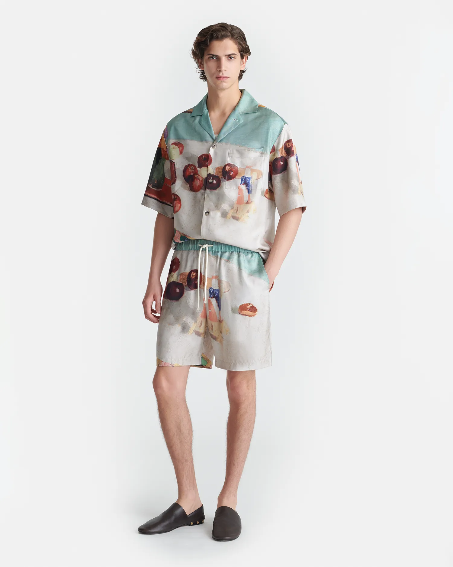 Caspian - Printed Silk Twill Shirt - Gingerbread Heart Layered Panel Design BlendMaterials