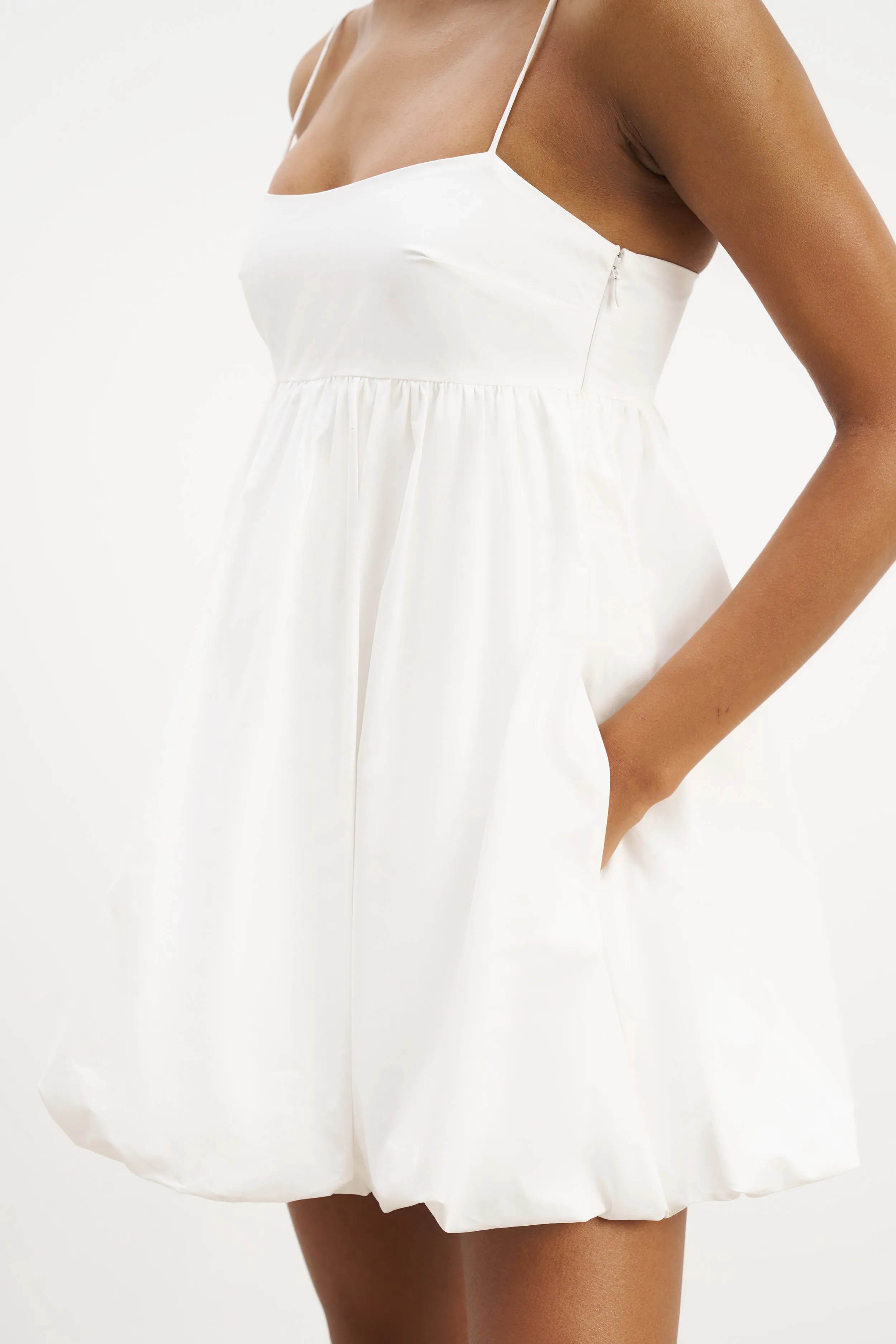 Cotton Puff Ball Mini Dress - White Breeze Grace