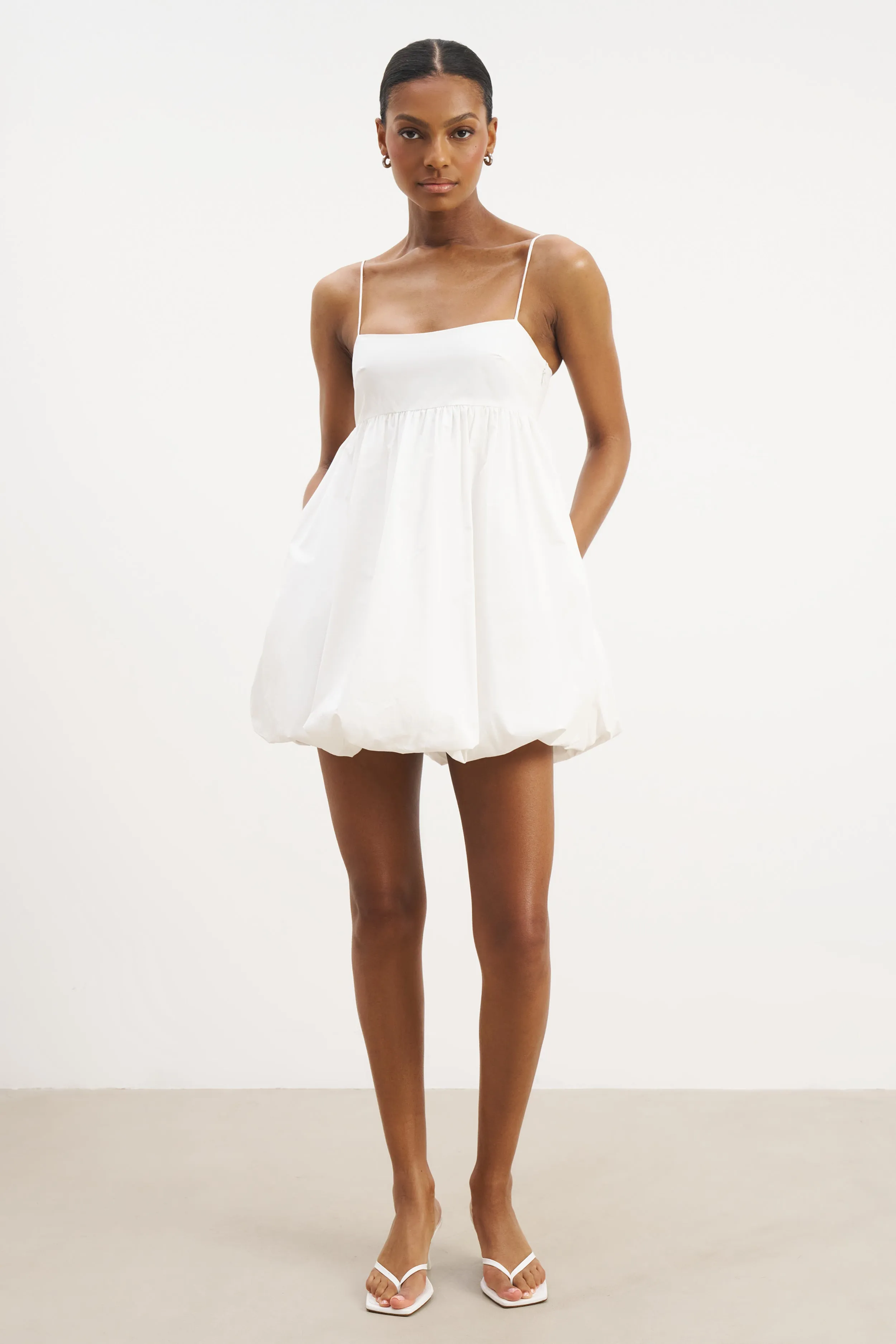 Clean Touch Cotton Puff Ball Mini Dress - White