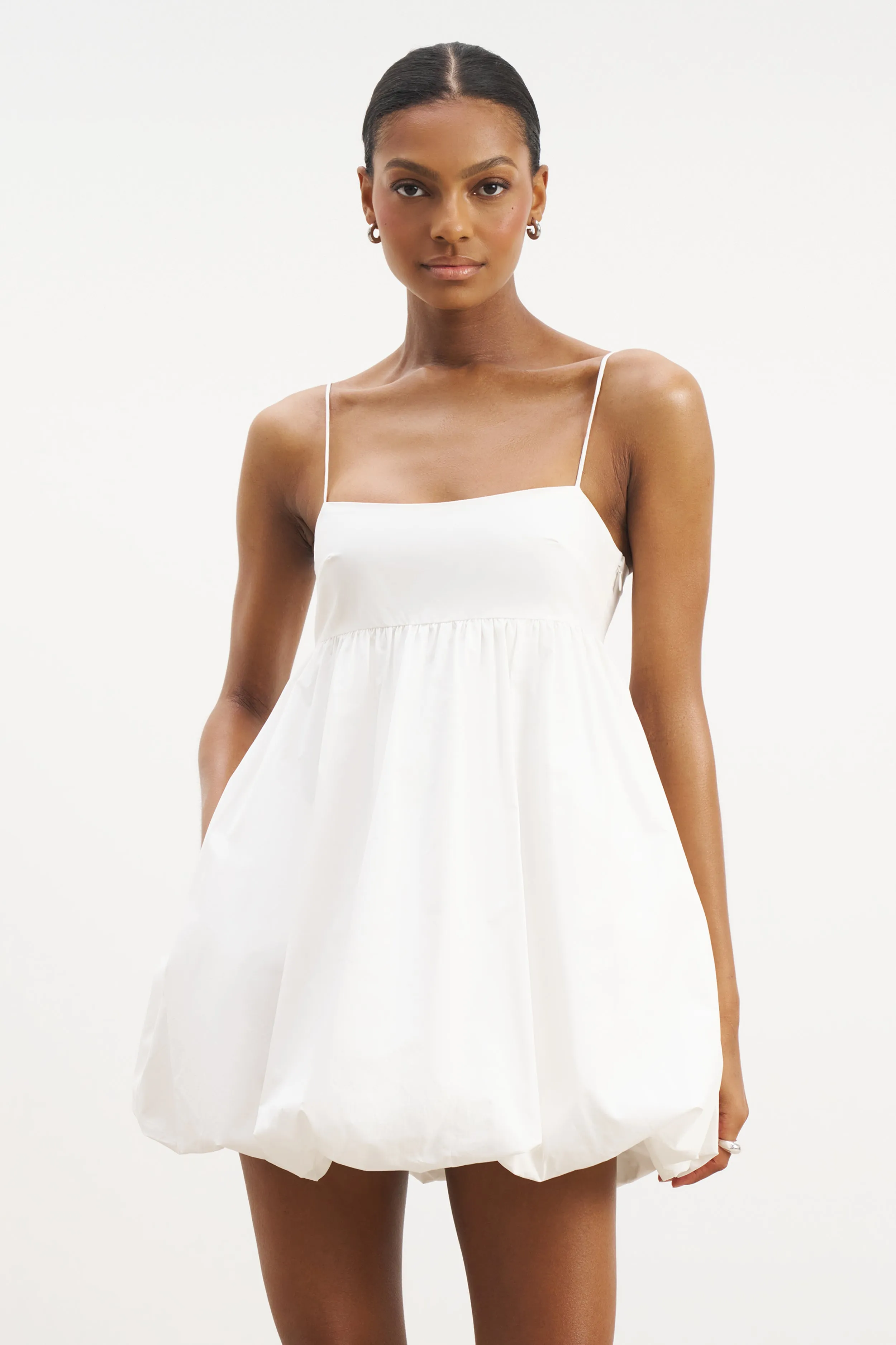 Cotton Puff Ball Mini Dress - White Smart Outfit