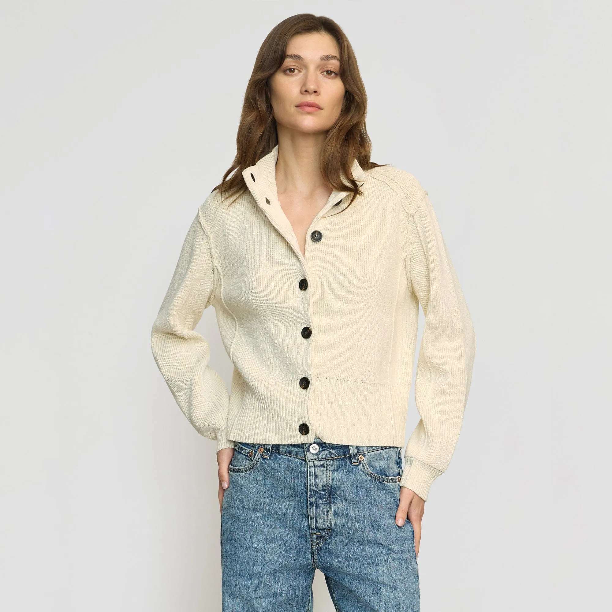 Clove Button Mock-Neck Knit Cardigan Seasonal piece