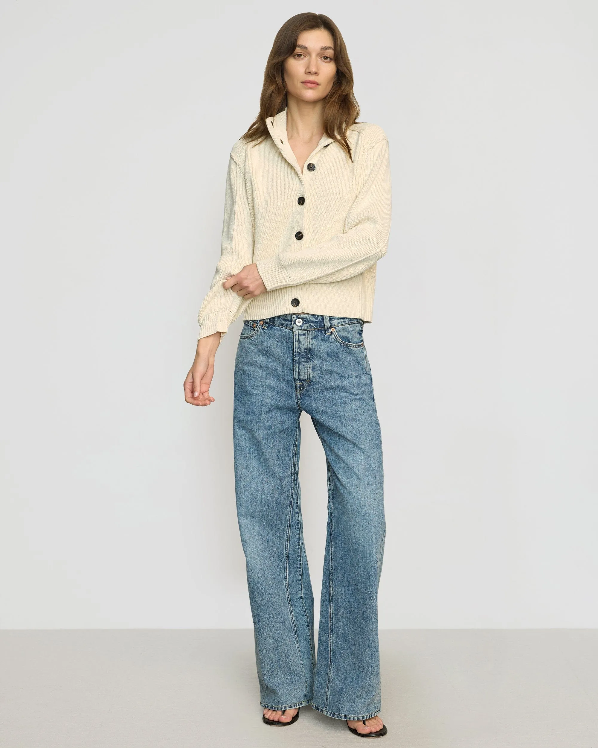 casual knitwear Clove Button Mock-Neck Knit Cardigan