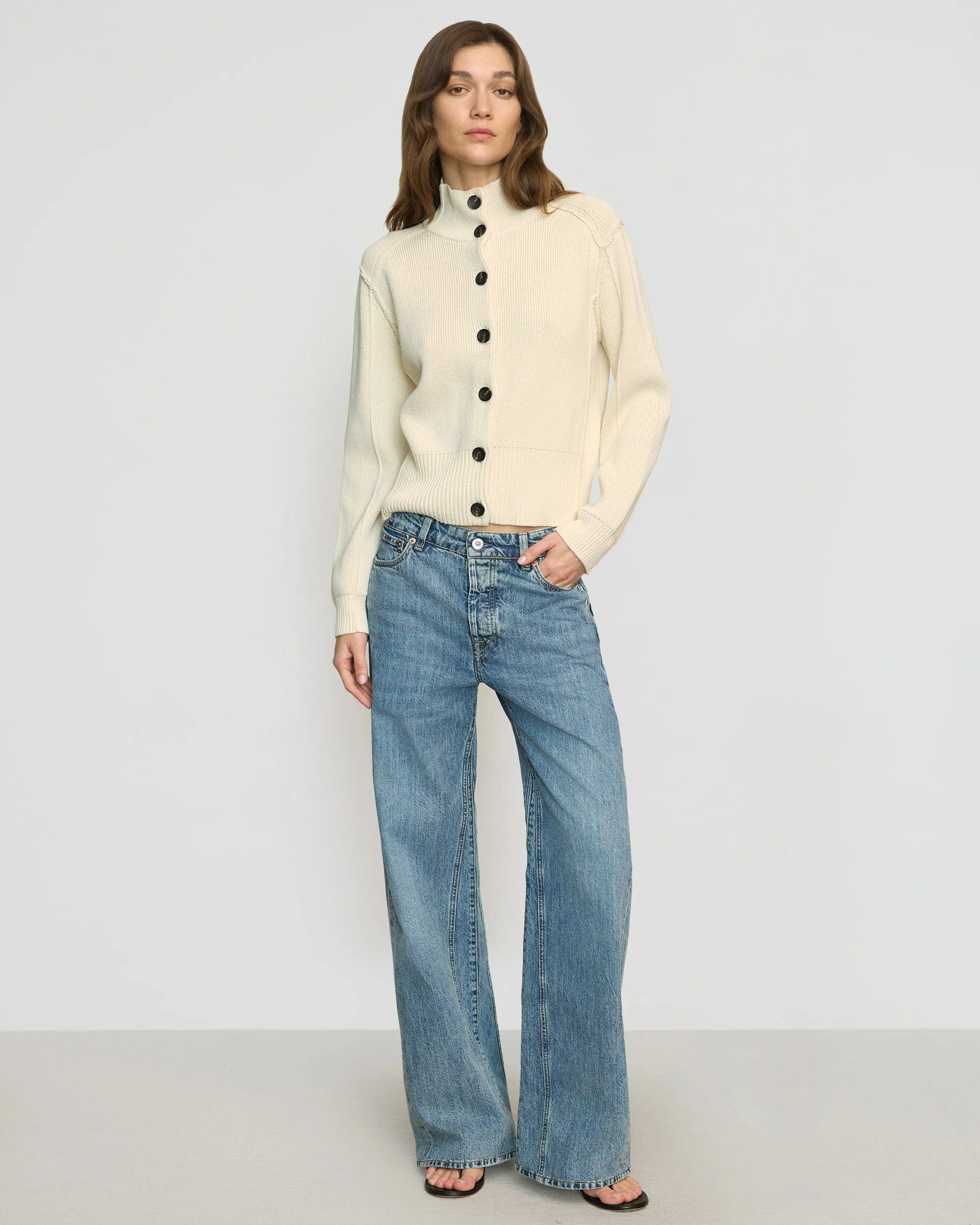 Cold Season Wear Clove Button Mock-Neck Knit Cardigan