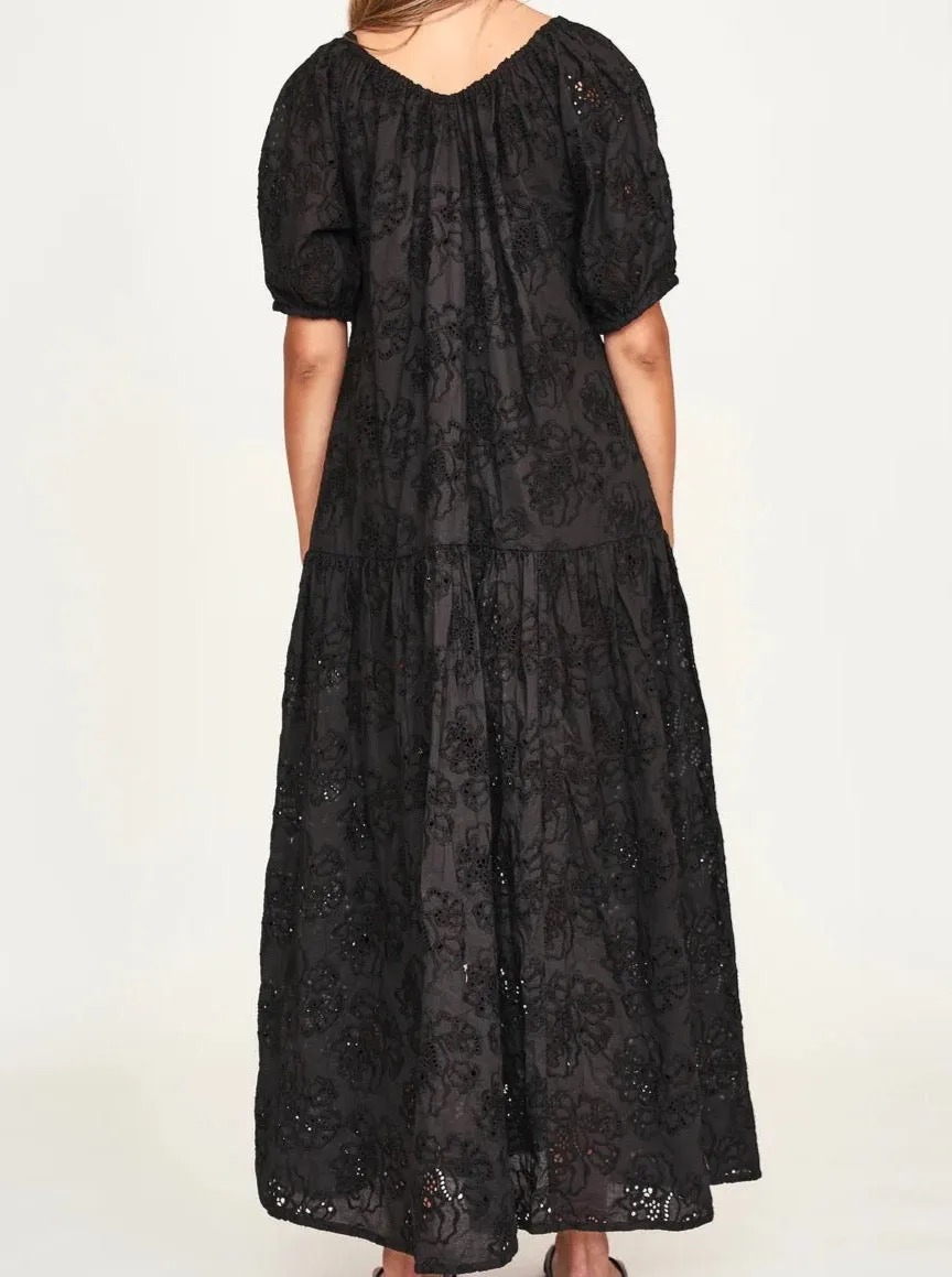 Mirth Capri Dress In Black Eyelet Texture Rich Soft Harmony