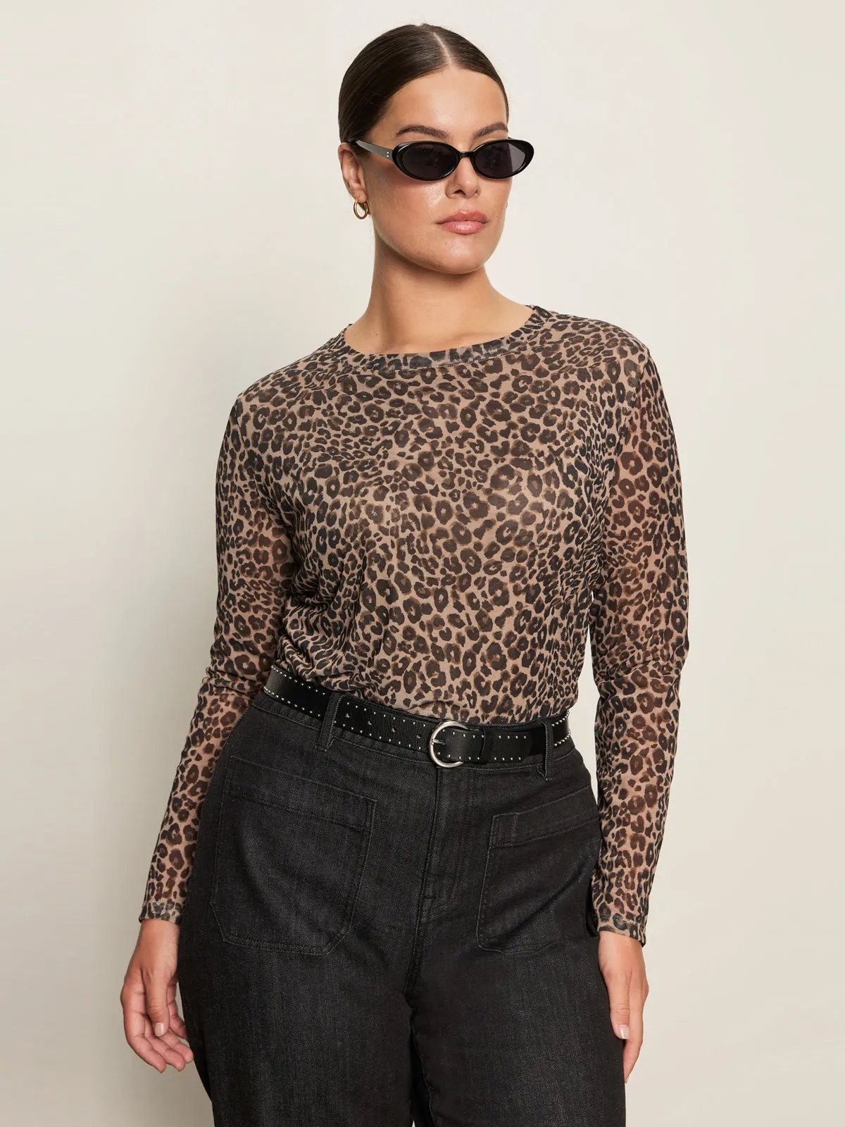 Layered Hem Reinforcement Long Sleeve Perfect Mesh Tee French Kitty Extended Sizing