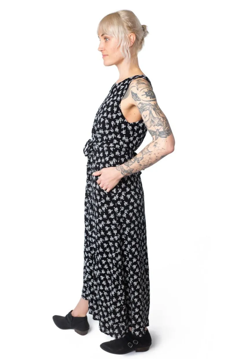 Rhiannon Dress in Black Rose Crepe Ruffle Detail Sleek Presence