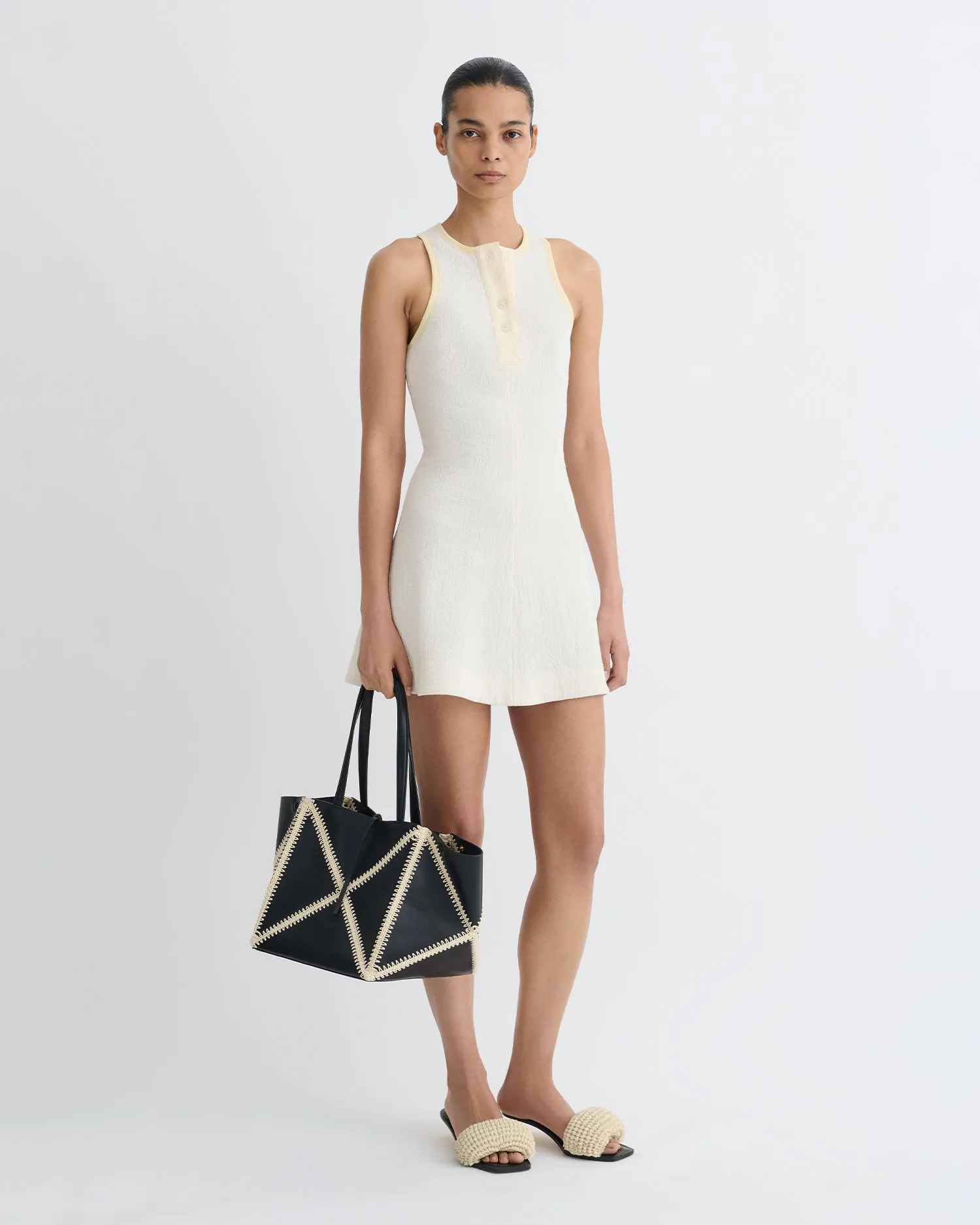 Soph - Crepe Melange Mini Dress - Creme WrinkleResistantTextile Thermal Insulation Layer