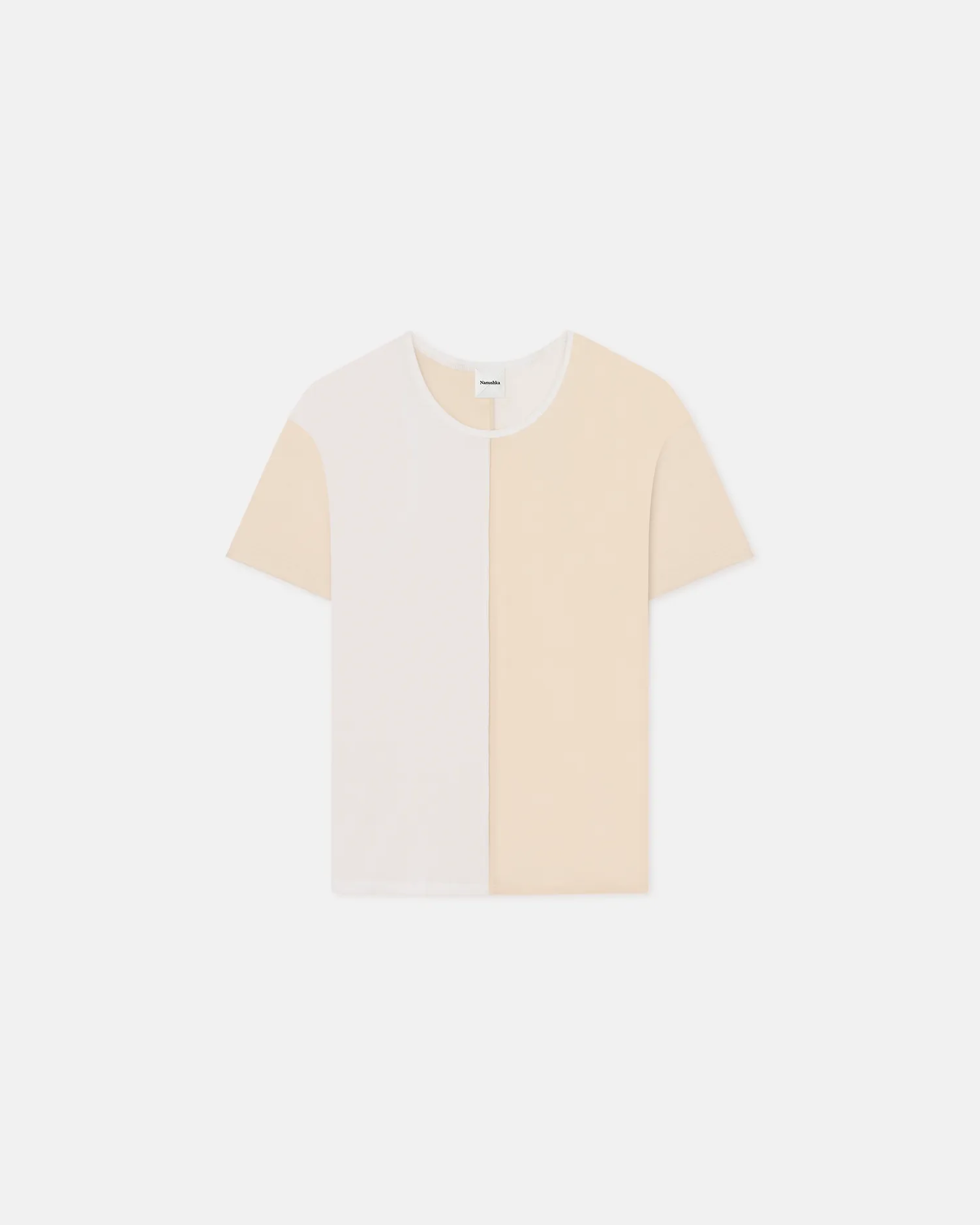 Bound Seam Edges Relaxed Design Hove - Color Blocked T-Shirt  - White/Eggshell
