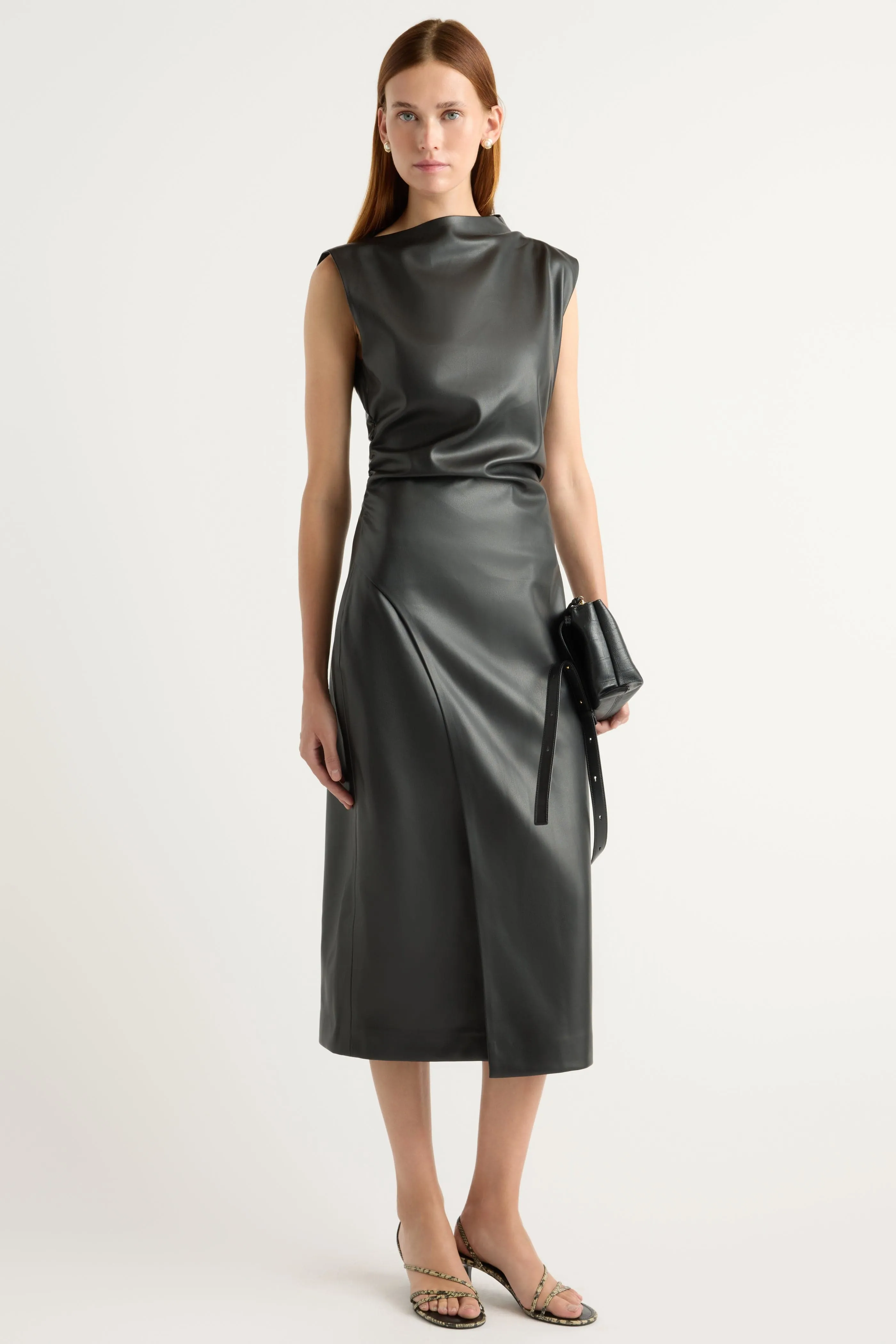 Easy Texture Channing Vegan Leather Wrap-Neck Dress