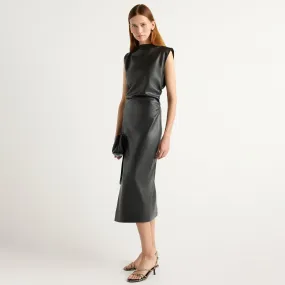 Versatile Comfort Wear Lace Detail Channing Vegan Leather Wrap-Neck Dress