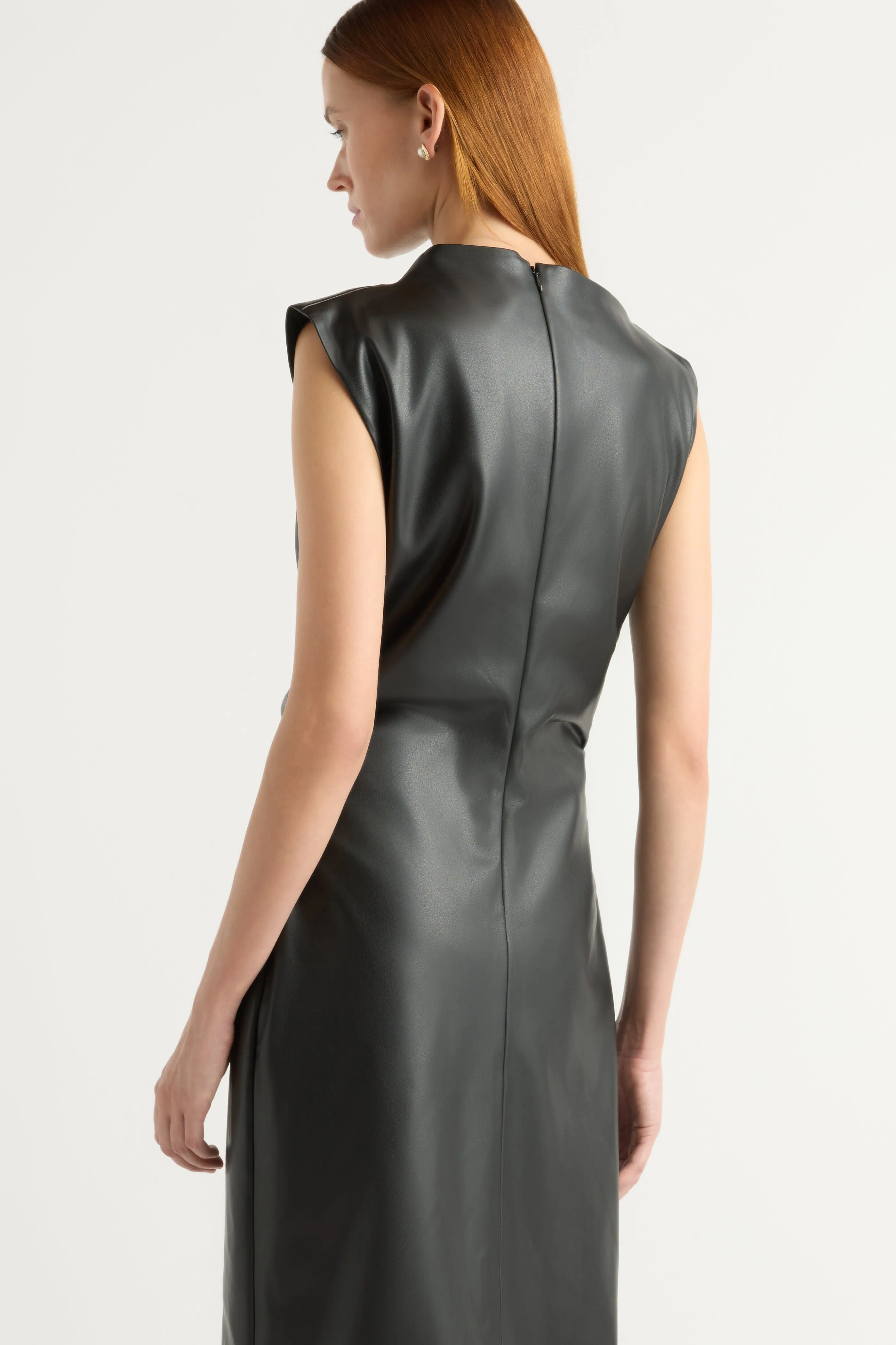 Texture Play Channing Vegan Leather Wrap-Neck Dress