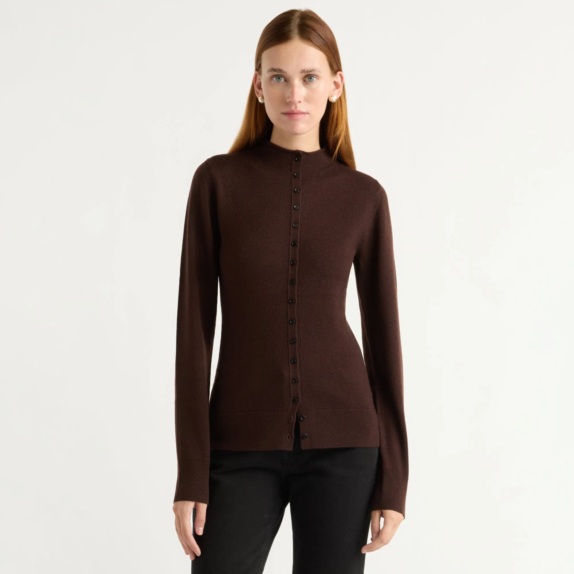 Fashion staples Simple Knitwear Charlene Wool Button Mock-Neck Sweater
