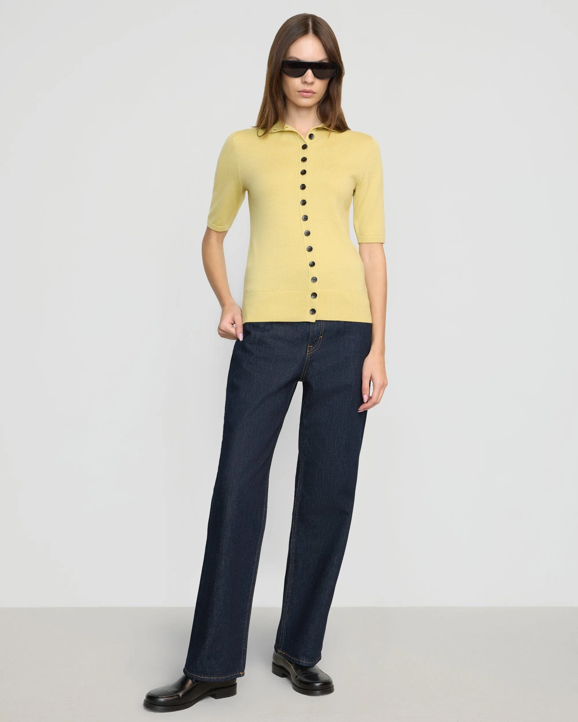 Moisture Wicking Technology Fade Resistant Finish Charlotte Wool Button Short-Sleeve Sweater