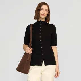 Casual Comfort Chilly Wear Charlotte Wool Button Short-Sleeve Sweater