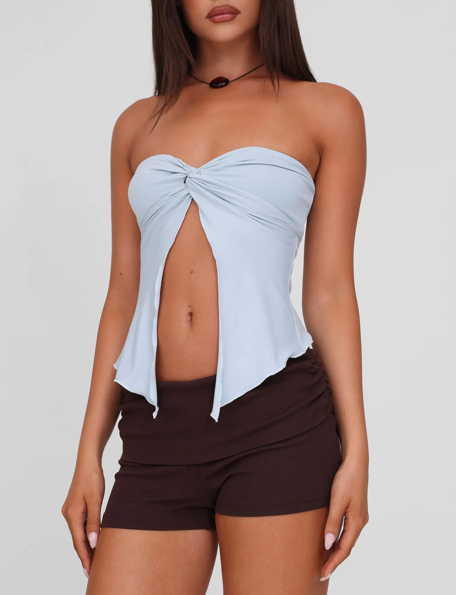 CHARMAINE TOP - BABY BLUE Double Layered Hem Microfiber Blended Fabric