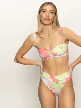 Charming Floral V-Wire Bandeau Bikini Top White Non Restrictive Collar