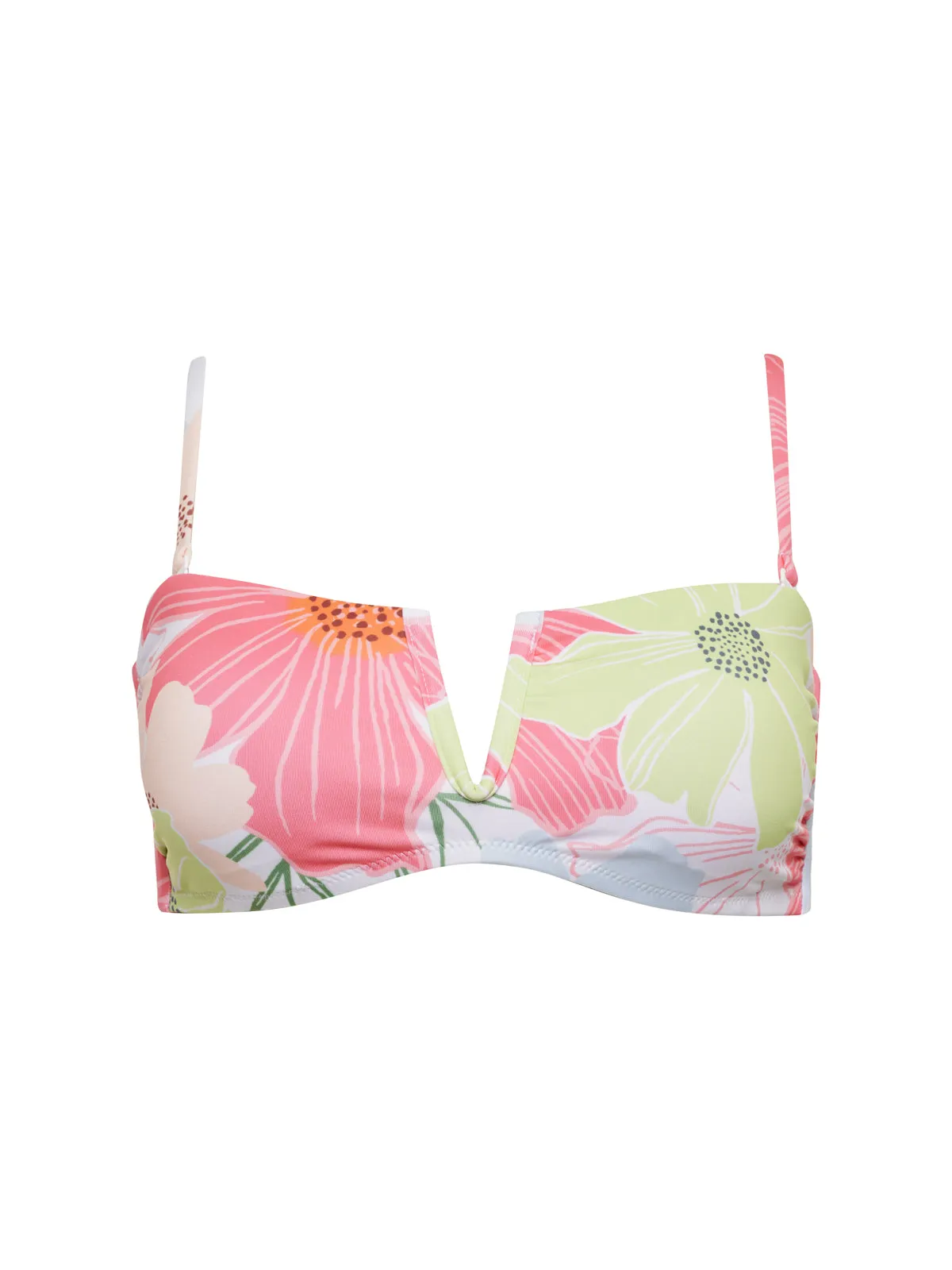 Wrinkle Resistant Treatment Organic Cotton Blend Charming Floral V-Wire Bandeau Bikini Top White