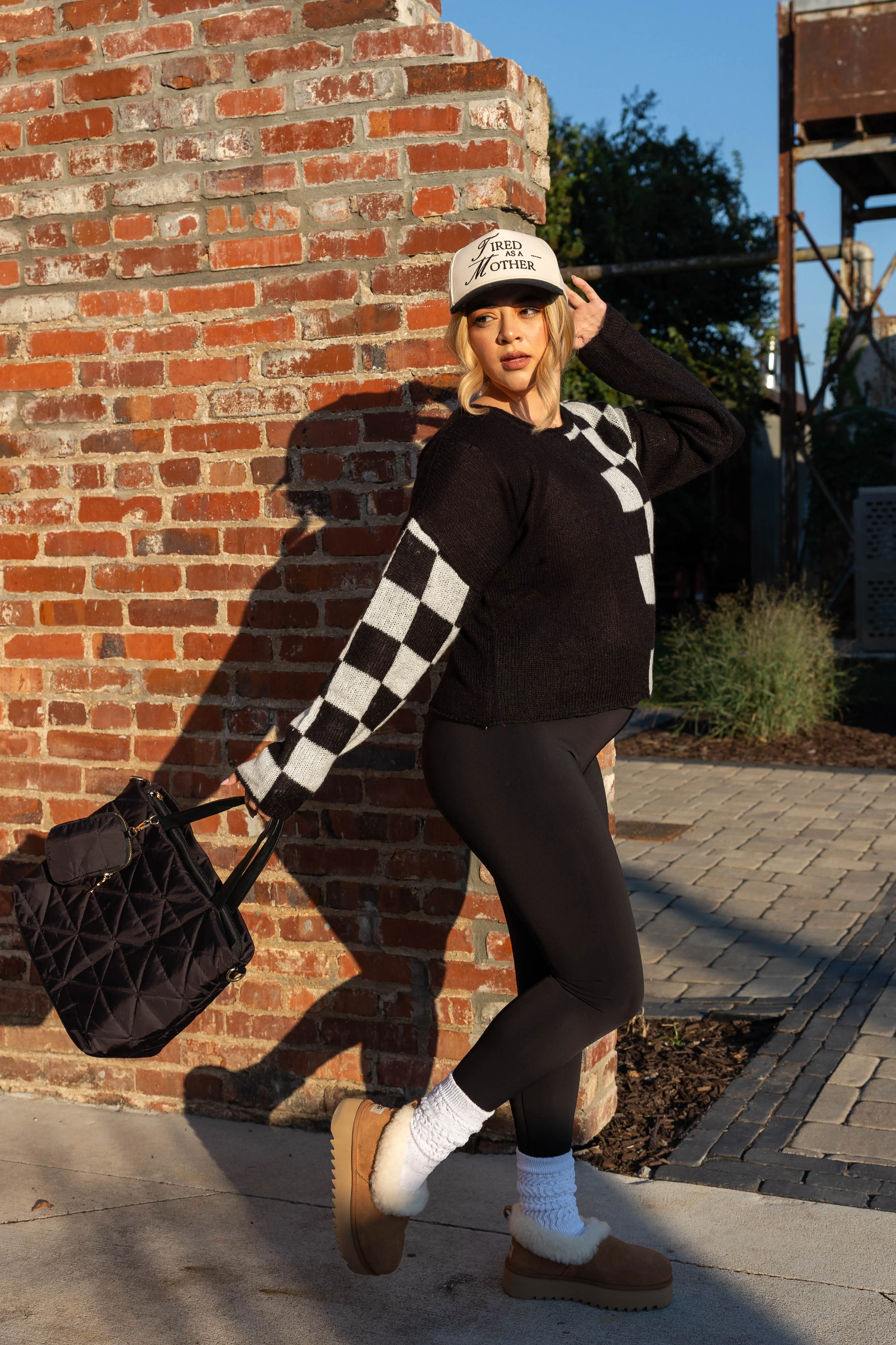 Snag Resistant Fabric Checkered Charm Sweater