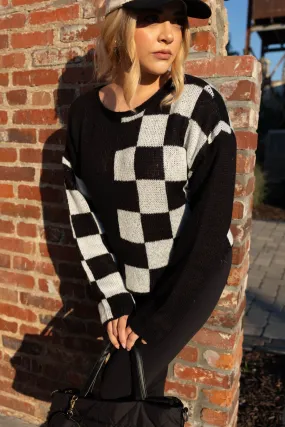 Checkered Charm Sweater SoftInteriorLining ConvertibleStyle