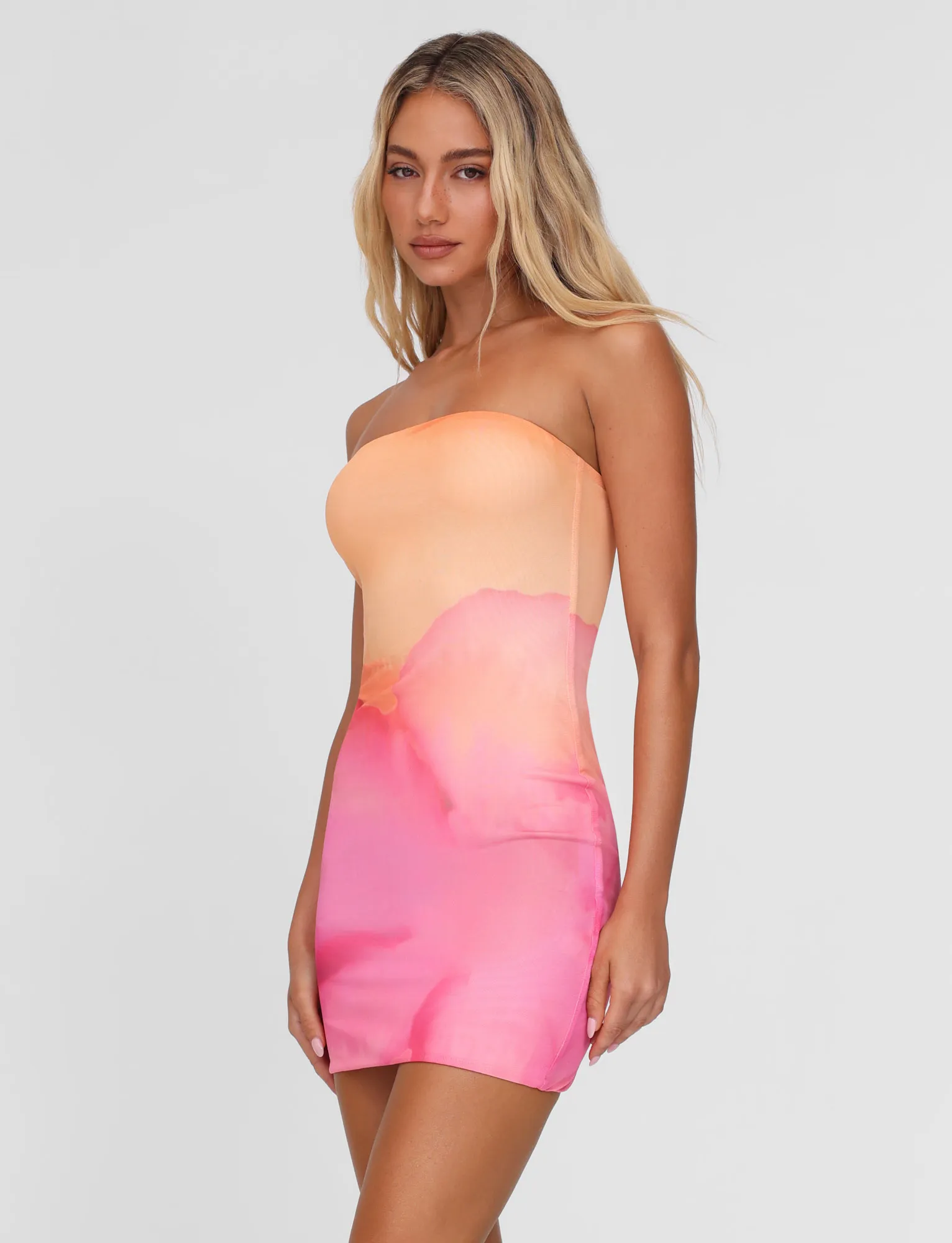 CHER MINI DRESS - PINK : MACRO FLORAL : PINK HIBISCUS Fluid Fabric