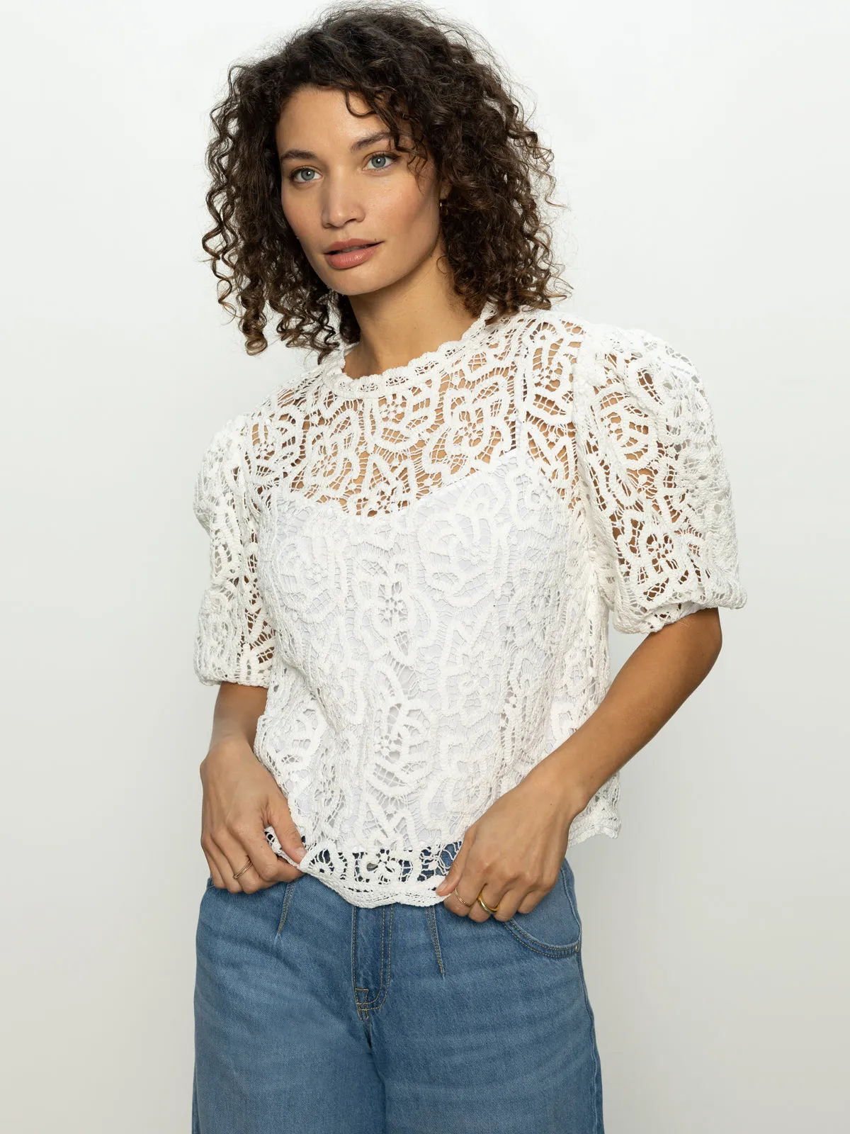 BioBased Fibers Bold Style Cherished Lace Tee White