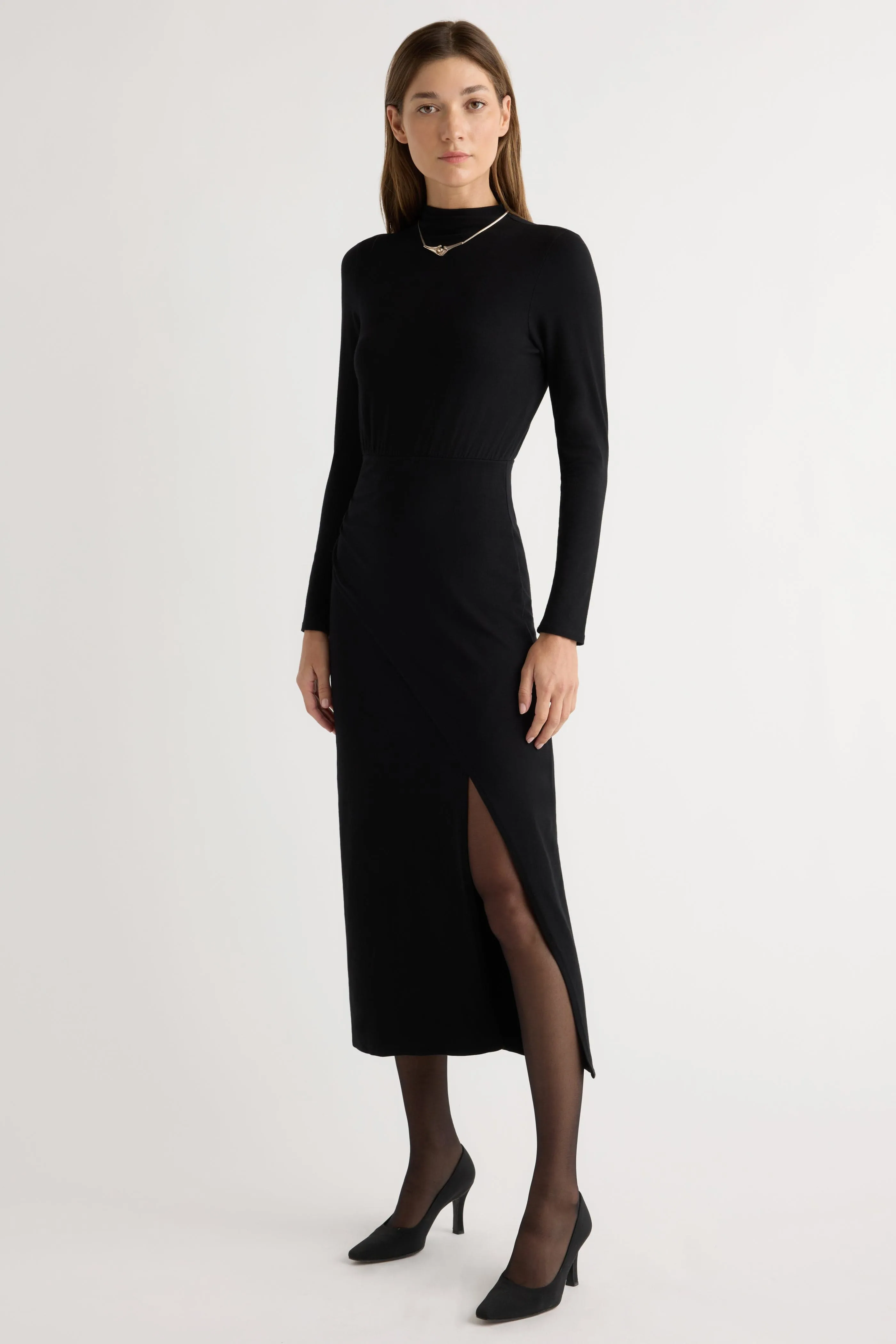 Resort Vibes Pure Look Suki Mock-Neck Side-Slit Dress