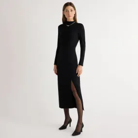 Suki Mock-Neck Side-Slit Dress Feminine Cut