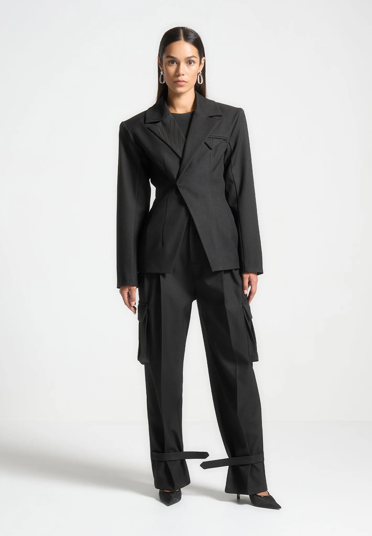 Classic Business Wear Danielle - Tailored Pleated Cargo Trousers - Black