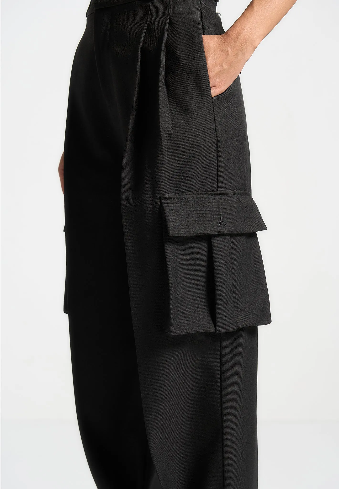 Danielle - Tailored Pleated Cargo Trousers - Black Premium Fit Polished Wear