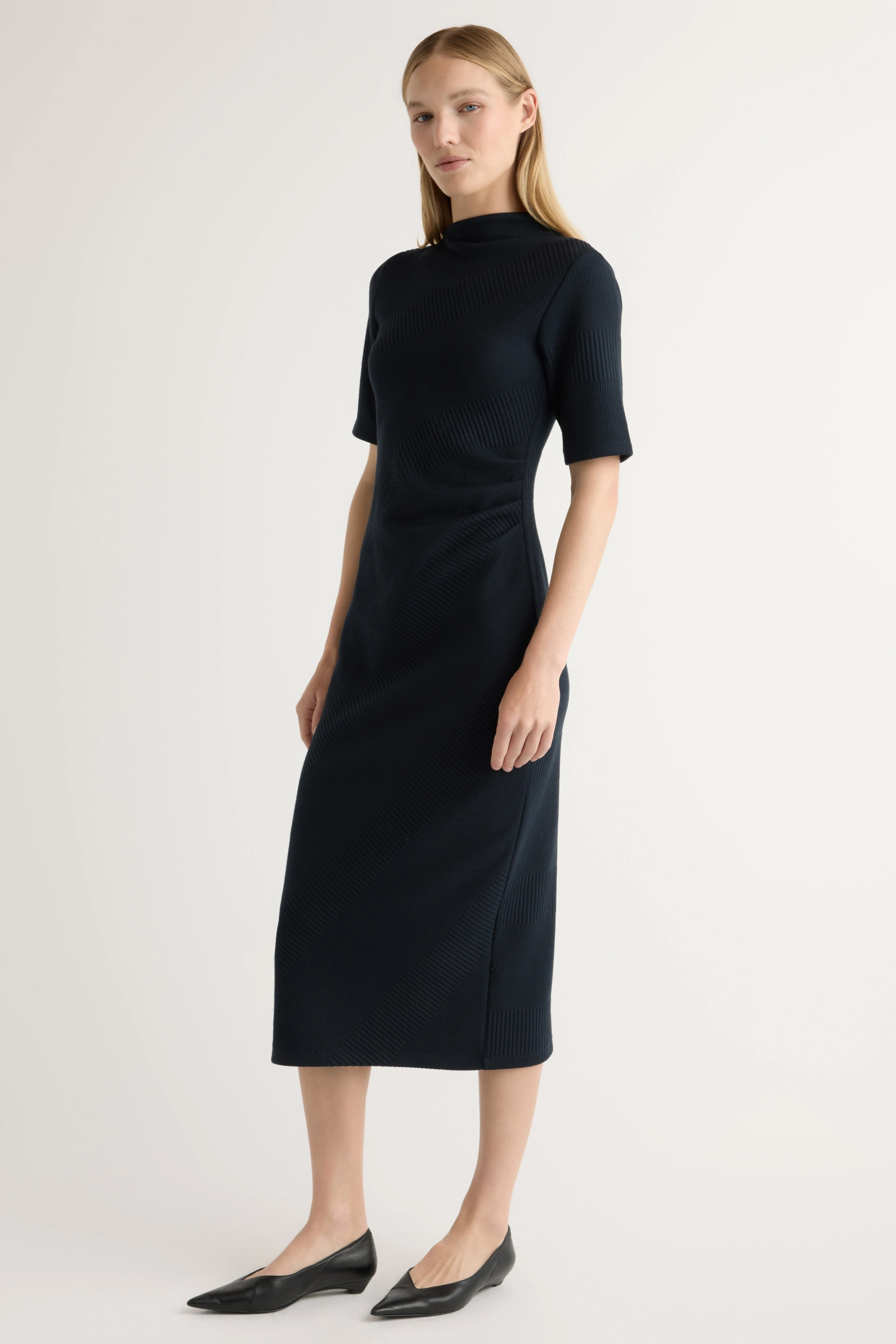 Sweetheart-Neck Square Neck Evie Ribbed-Knit Jersey Dress