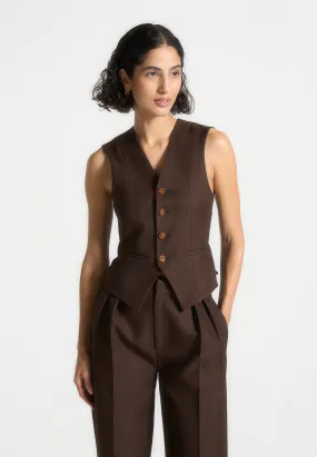 Christine - Tailored Cinch Waistcoat - Brown Business Casual Fit Fashionable Office Wear