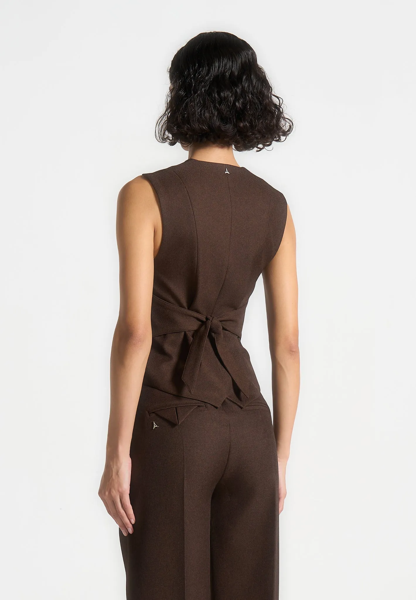 Christine - Tailored Cinch Waistcoat - Brown Comfortable Office Wear Timeless Style