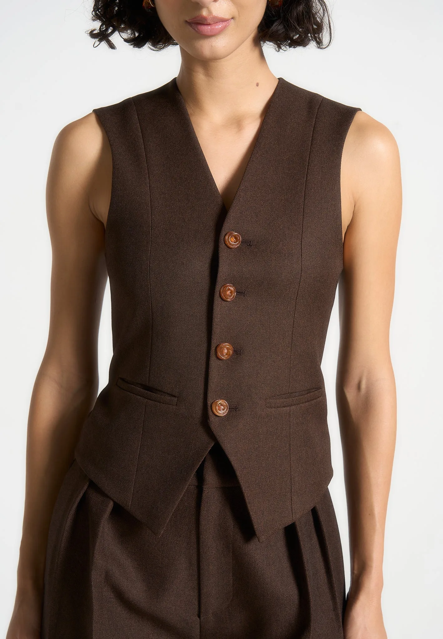 Christine - Tailored Cinch Waistcoat - Brown Crisp Look