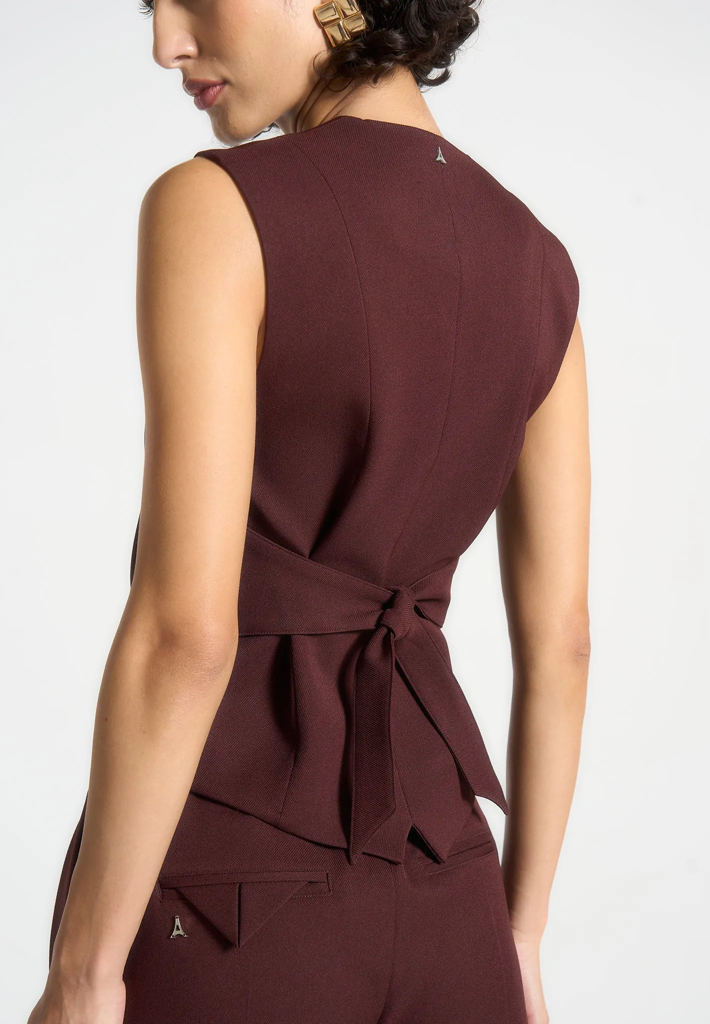 All-Day Wear Stretch Comfort Construction Christine - Tailored Cinch Waistcoat - Wine Red
