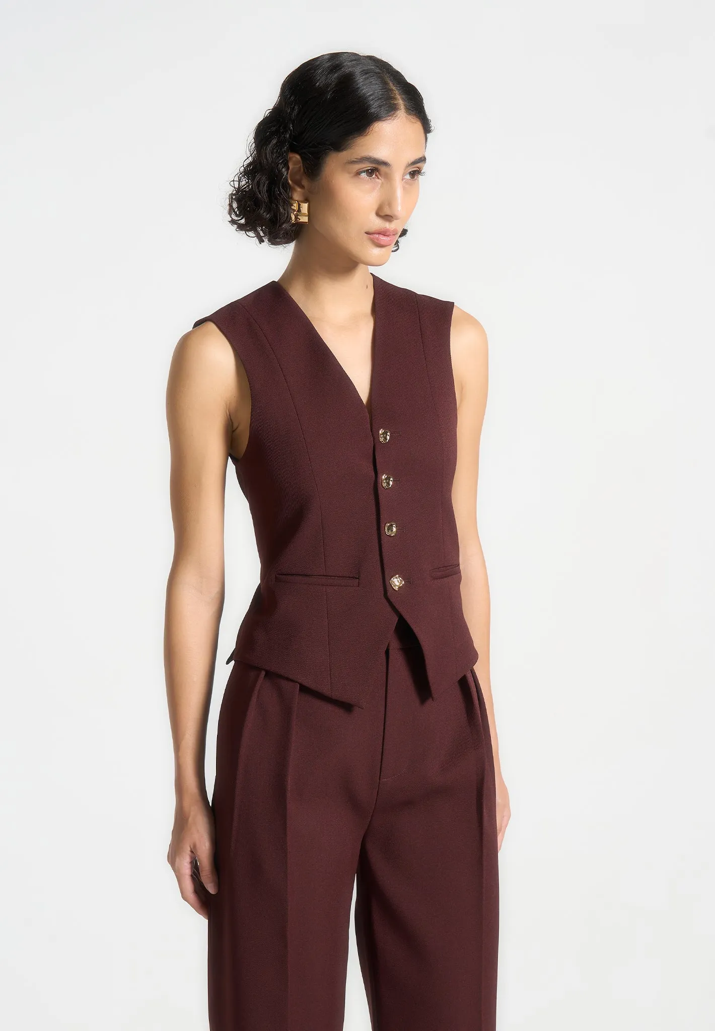 Business Wearable Christine - Tailored Cinch Waistcoat - Wine Red