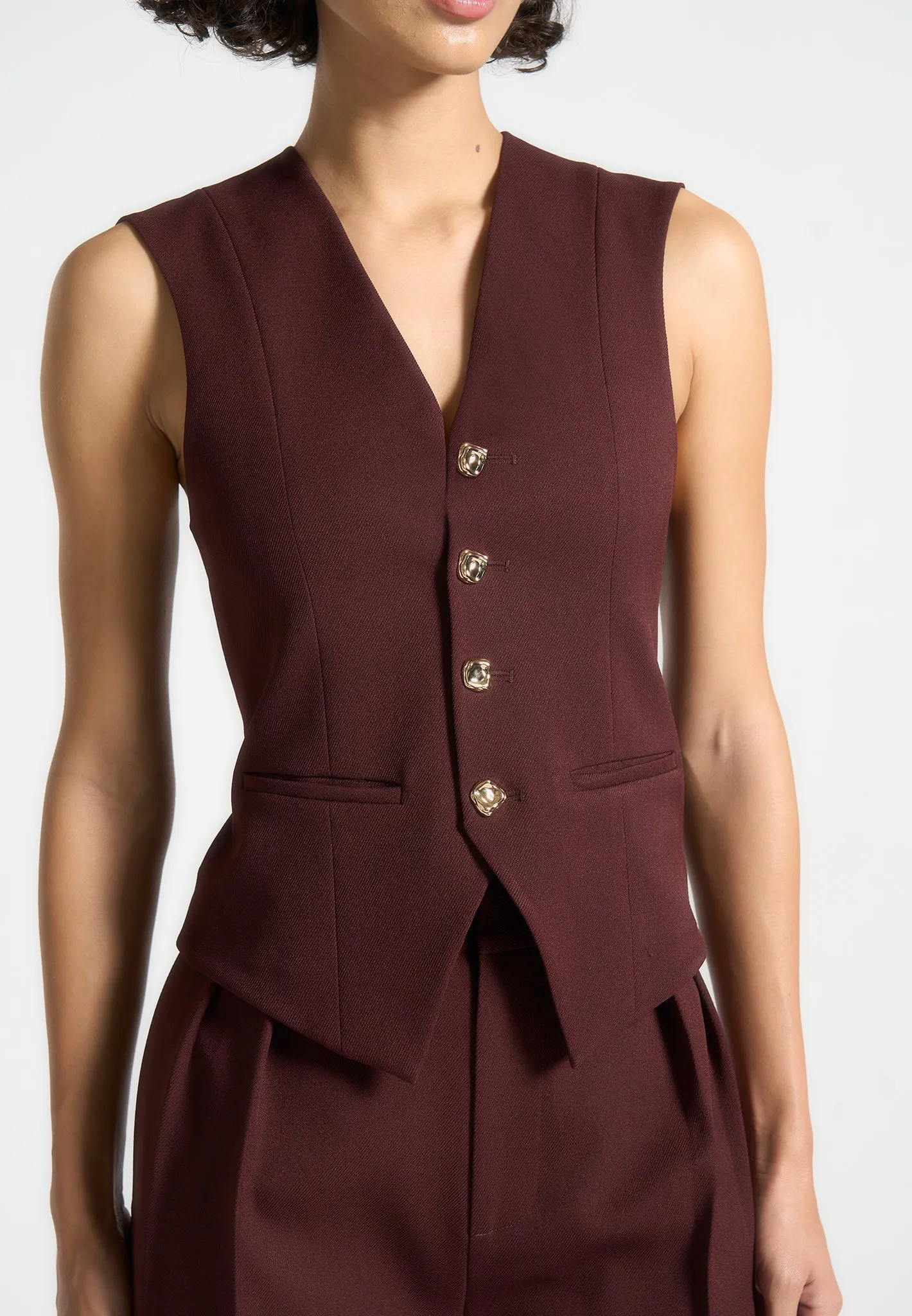 Christine - Tailored Cinch Waistcoat - Wine Red Premium Style