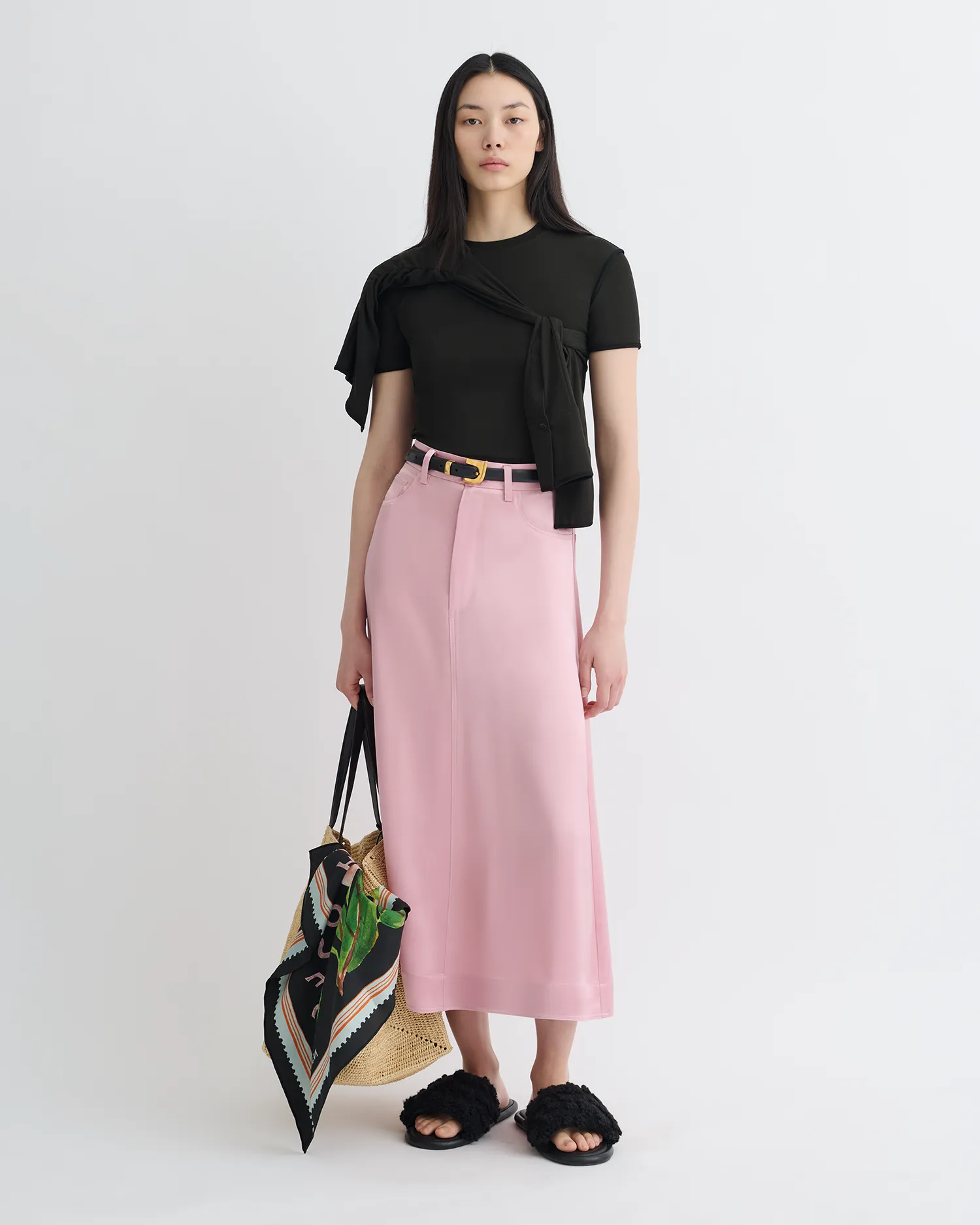 Laser Cut Edges Cintia - Slip Satin Midi Skirt - Pink