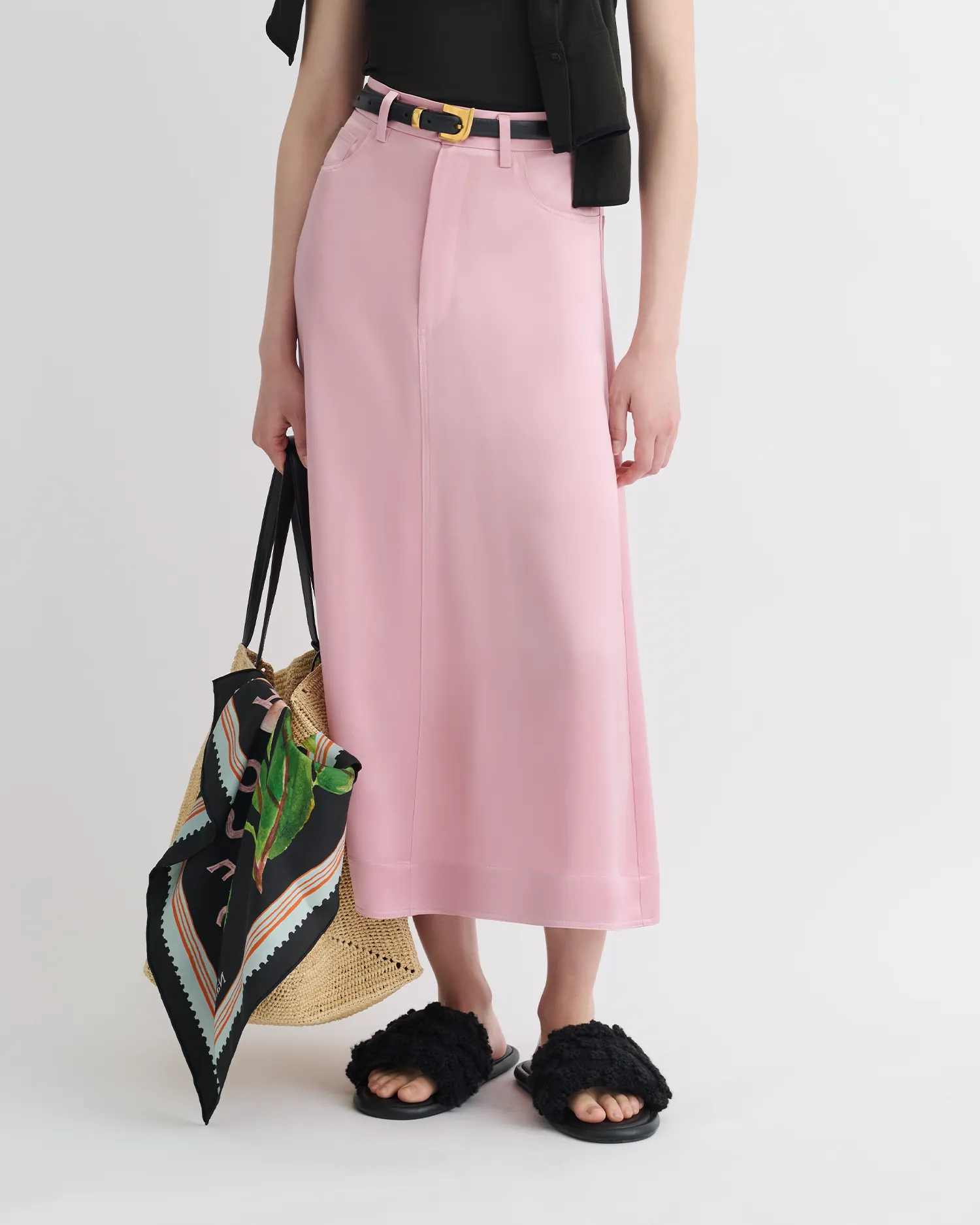 Flex Fit Shoulder Construction HypoallergenicMaterial Cintia - Slip Satin Midi Skirt - Pink