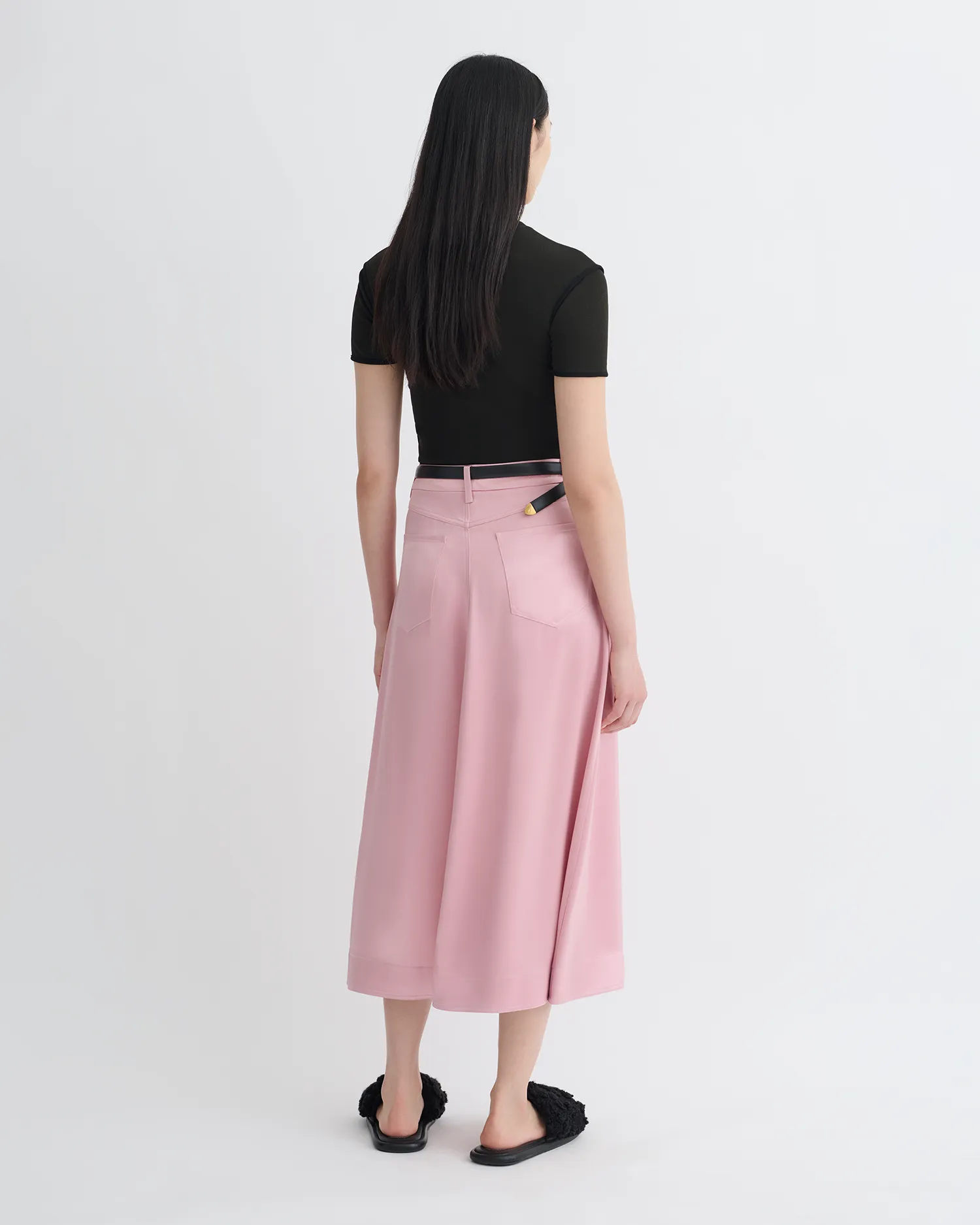 Cintia - Slip Satin Midi Skirt - Pink Flowing Design