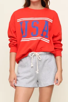 Curved Hem Design Temperature Control Fabric Usa Sunday Sweatshirt